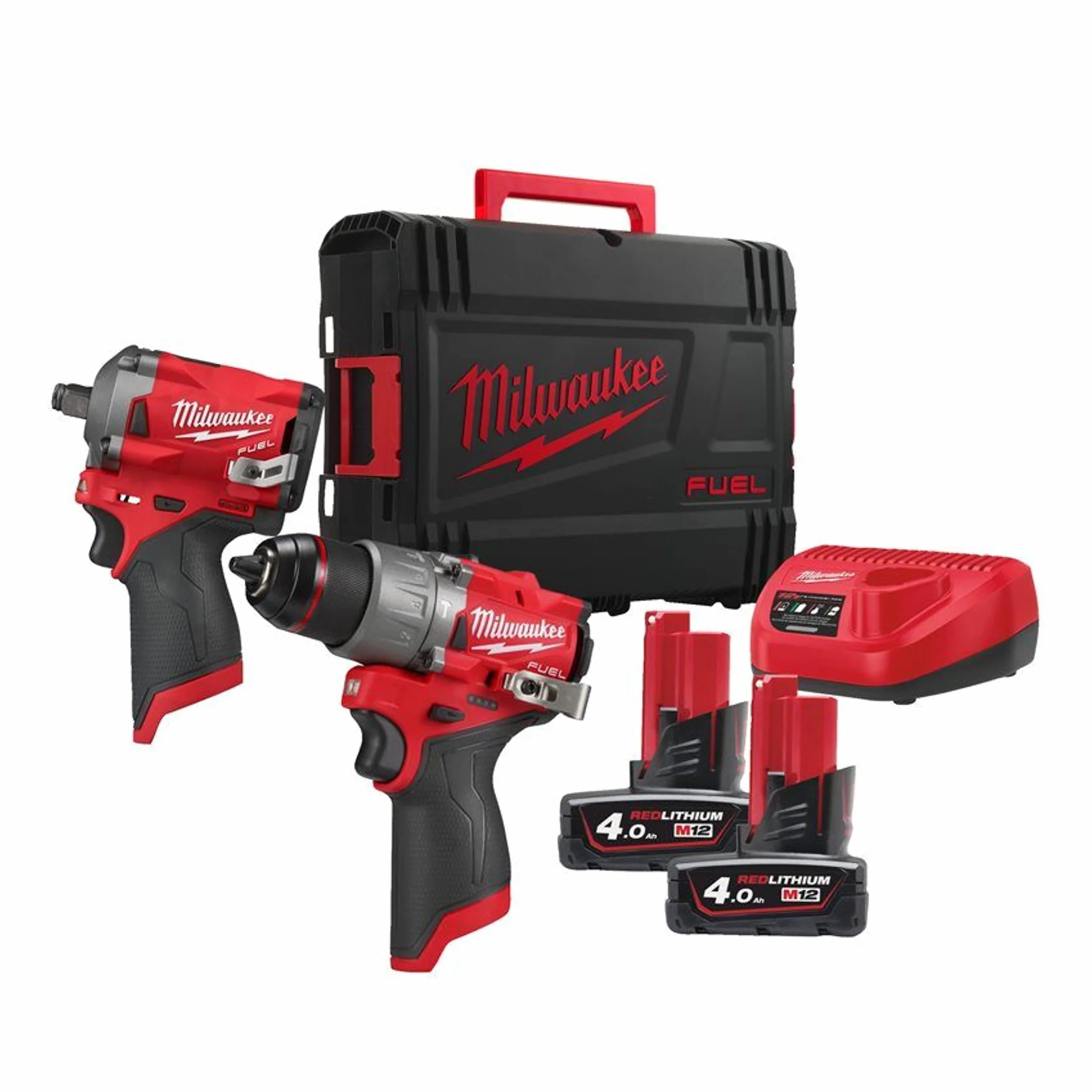Milwaukee Zestaw maszyn M12FPP2H2-402X: M12 FPD2-402X + M12 FIWF12-0X