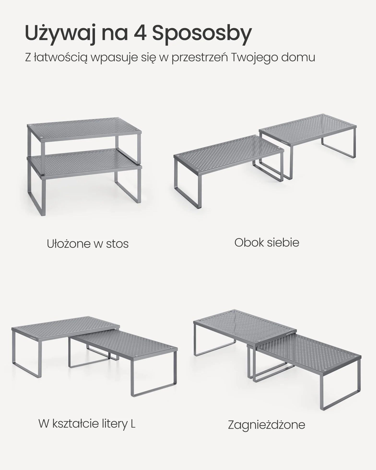 SONGMICS Półka na przyprawy, zestaw 2 szt., półka kuchenna, organizer kuchenny, kuchnia, uchwyt na przyprawy, rozkładany, składany, mała półka, metal, srebrny KCS401G01