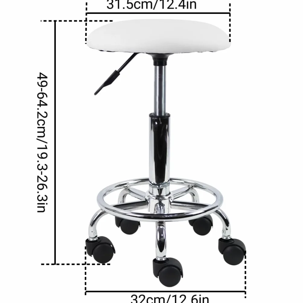 KKTONER krzesło obrotowe, 38cm, regulowana wysokość, skóra PU, poduszka, salon, stół kosmetyczny, masaż, krzesło biurowe, krzesło, mały biały