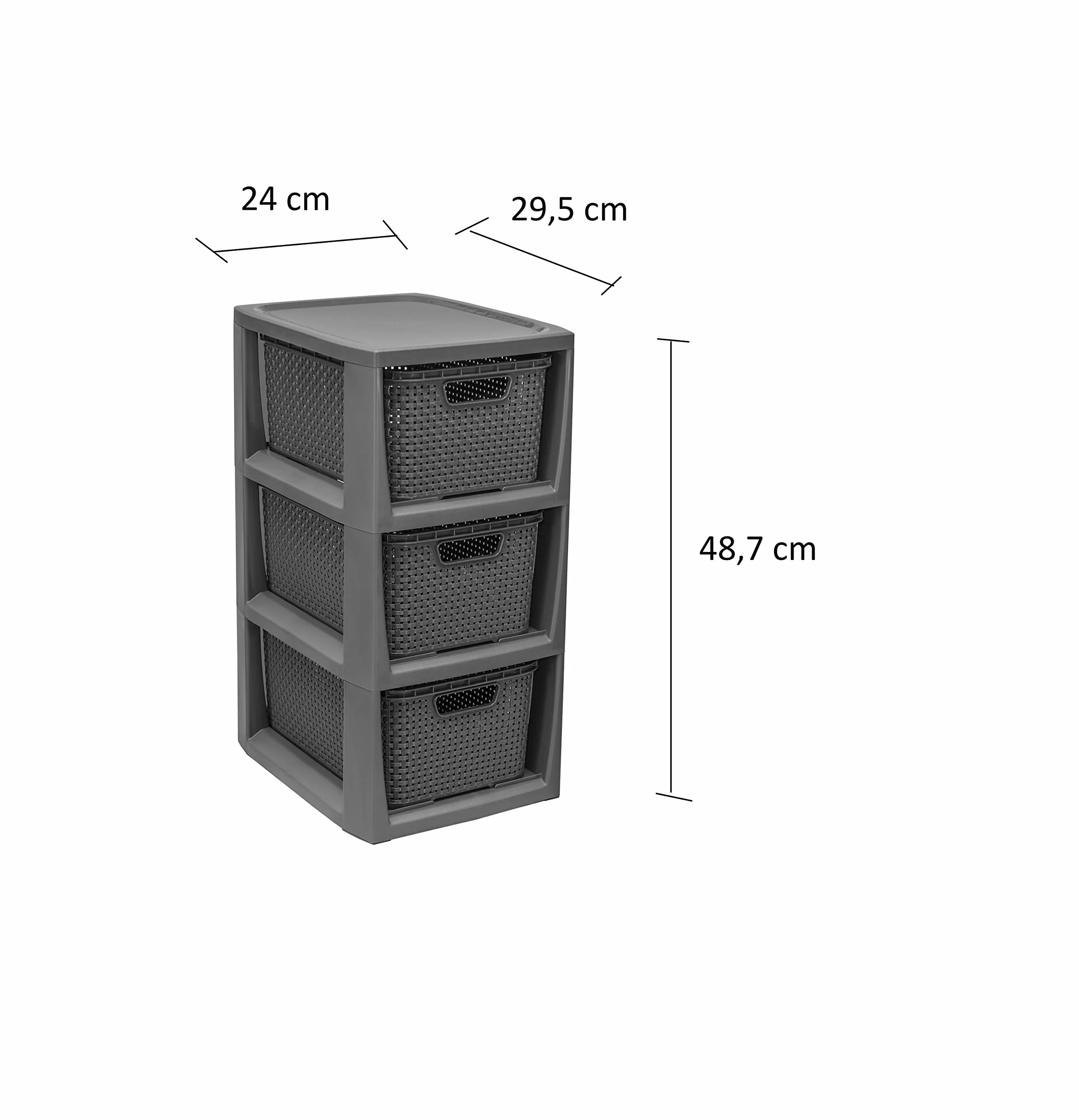 BranQ Home essential kosz rattanowy z recyklingu PP 29,5x24x48,7 cm 3 kosze Eco antracyt
