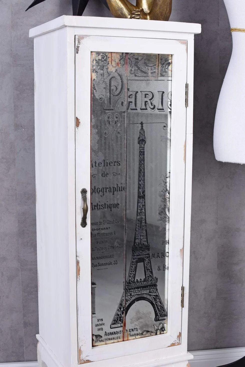 Szafa kolumnowa Shabby Chic Szafa Paryż Wieża Eiffla szafka 93 cm wysokość szkło mxa005 Palazzo Exclusiv