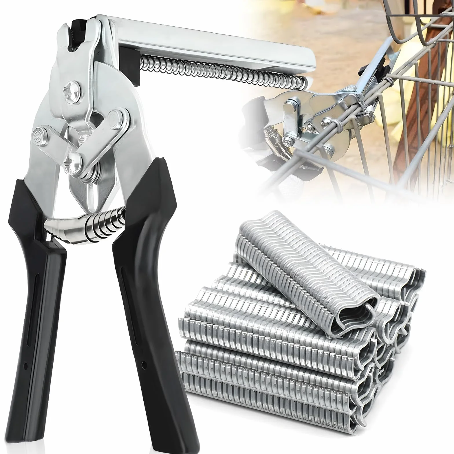 Szczypce do kiełbasy, szczypce do ogrodzenia z 600 klipsami M, szczypce do pierścieni Hog Ring Pliers, szczypce do pierścieni do paznokci, szczypce do mocowania drutu, szczypce Hog Ring
