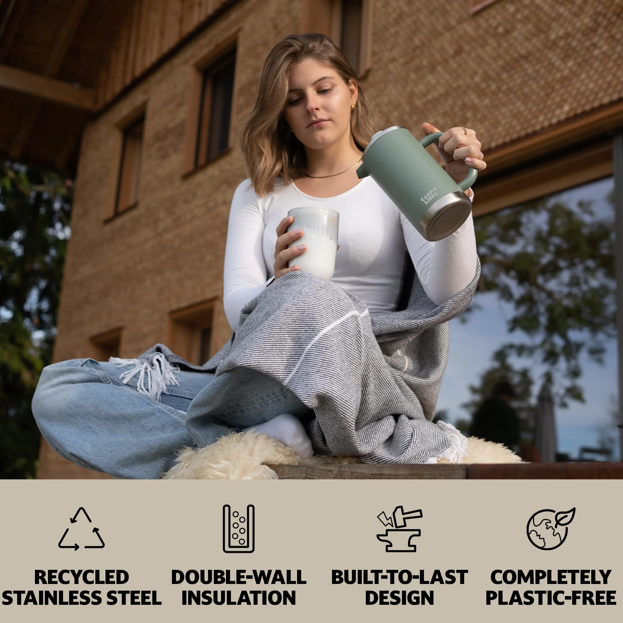 Campo Libre.® Giorgio. French Press I zaparzacz do kawy z dwuściennej stali nierdzewnej 0,6 l I bezplastikowy ekspres do kawy z funkcją termiczną z filtrem zapasowym I zaparzacz do kawy I 100% stal