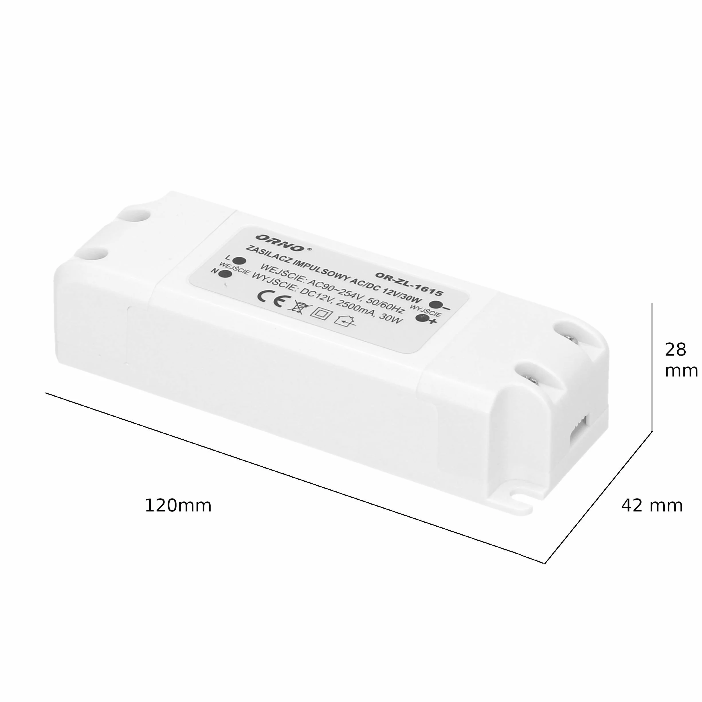 Orno Transformator LED 12 V (90 V-254 V na 12 V) do żarówek LED G4 MR11 MR16 GU5.3 LED lub sterowników pasków świetlnych (6 W-50 W), IP20