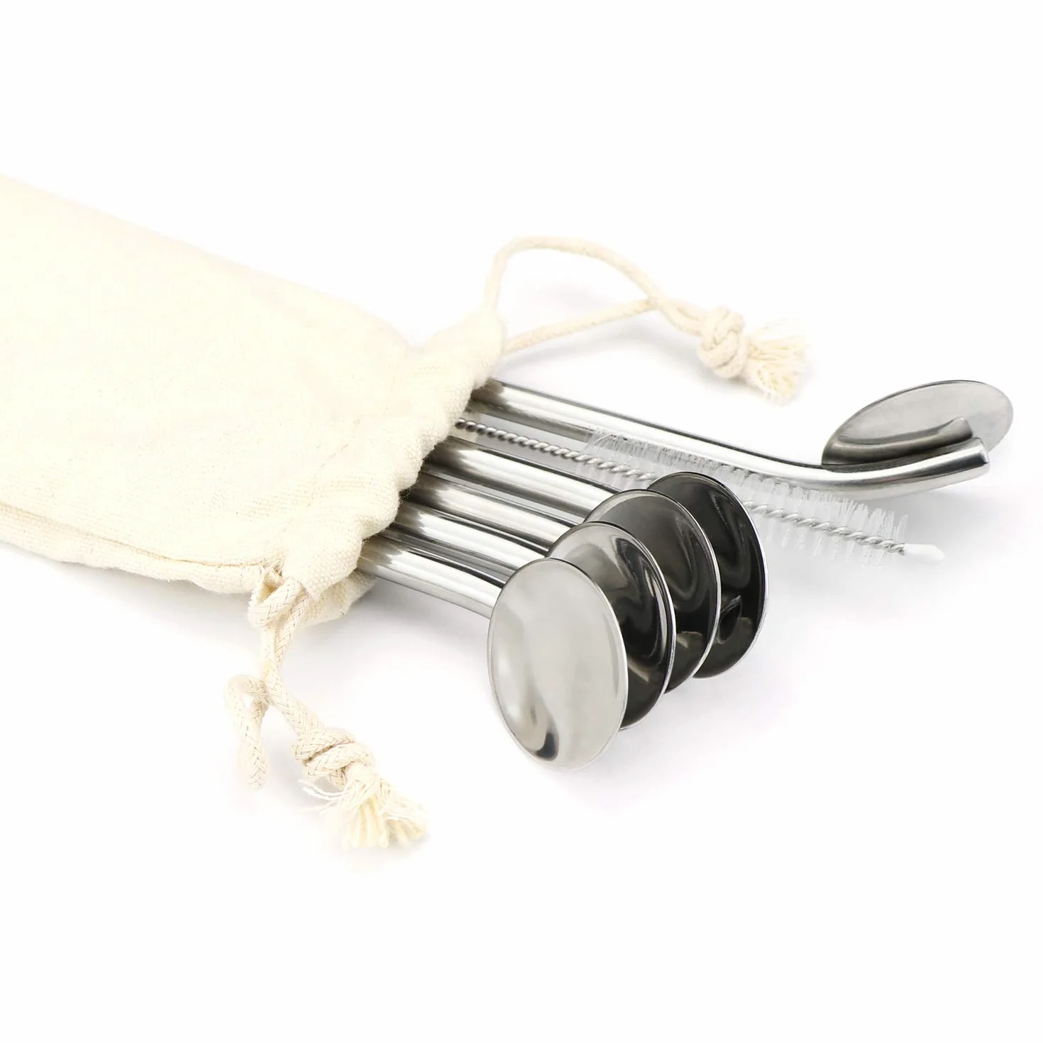 COM-FOUR® 10x lyzeczki ze slomka do picia ze szczoteczka do czyszczenia - lyzki ze slomka ze stali nierdzewnej - slomka do picia z lyzeczka do mieszania - wielokrotnego uzytku (Lyzki ze stali nierdzewnej - 10 sztuk)
