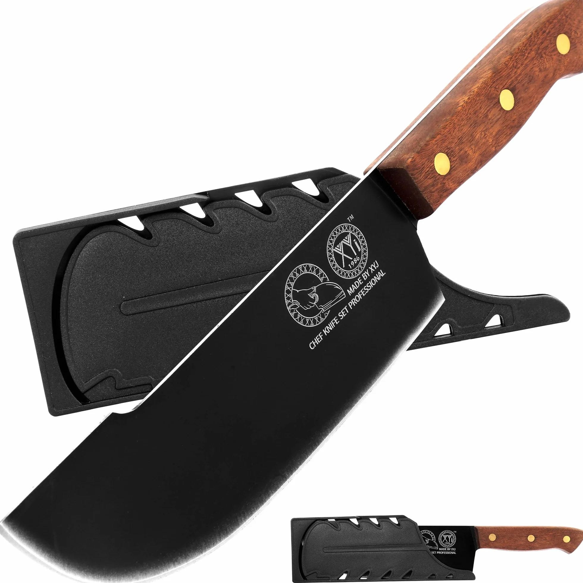 XYJ 8 Inch Slicing Knife With Sheath, Handmade Forged Kitchen Knife, Stainless Steel Blade, Full Tang, Meat Cleaver for Meat Cutting, Cooking Chefs Knife for Camping Outdoor BBQ for Women Men