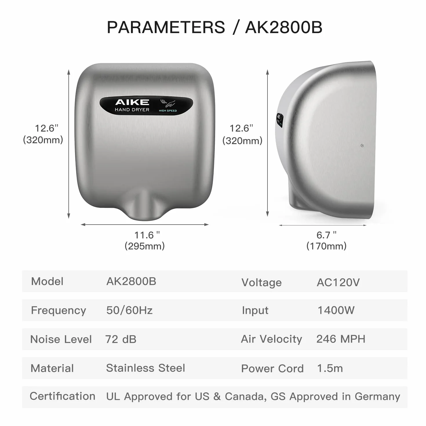 AIKE AK2800B Commercial Hand Dryer
