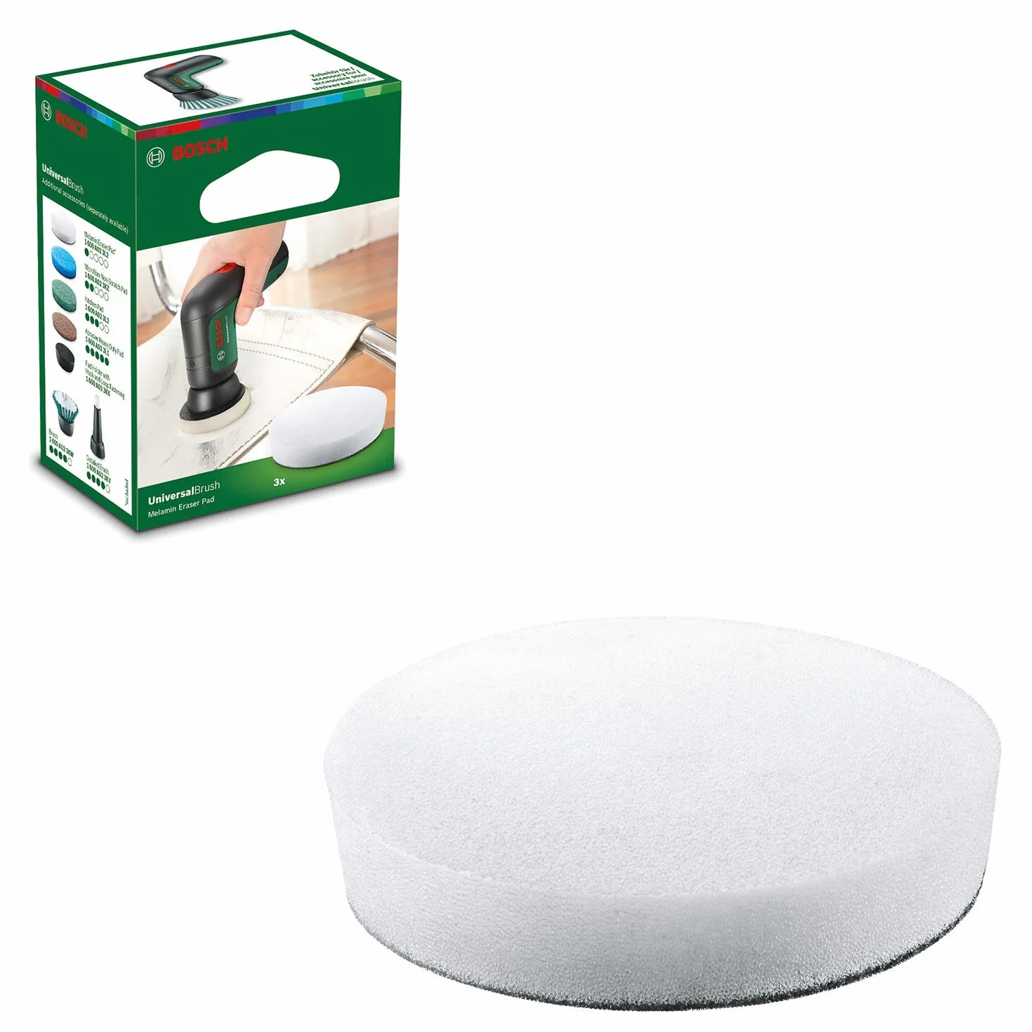 Bosch Home And Garden Melaminowa Podkładka z Gumką do Elektrycznej Szczotki Czyszczącej UniversalBrush, 3 Sztuki w Zestawie, w Opakowaniu Kartonowym