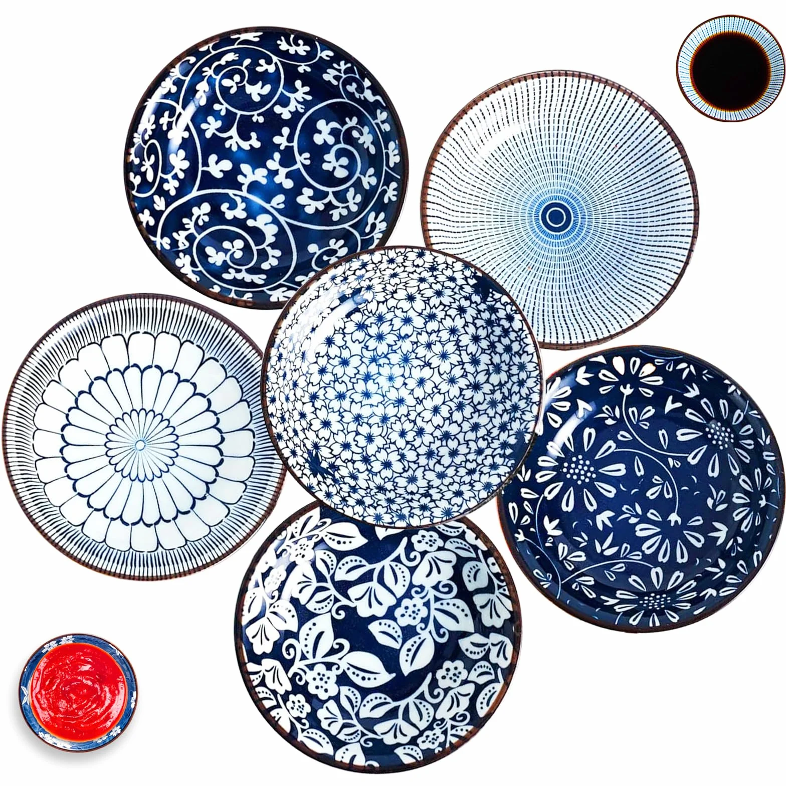 Zestaw 6 ceramicznych misek na sos, można układać w stos i wielofunkcyjne, idealne do Sushi, przekąsek i deserów
