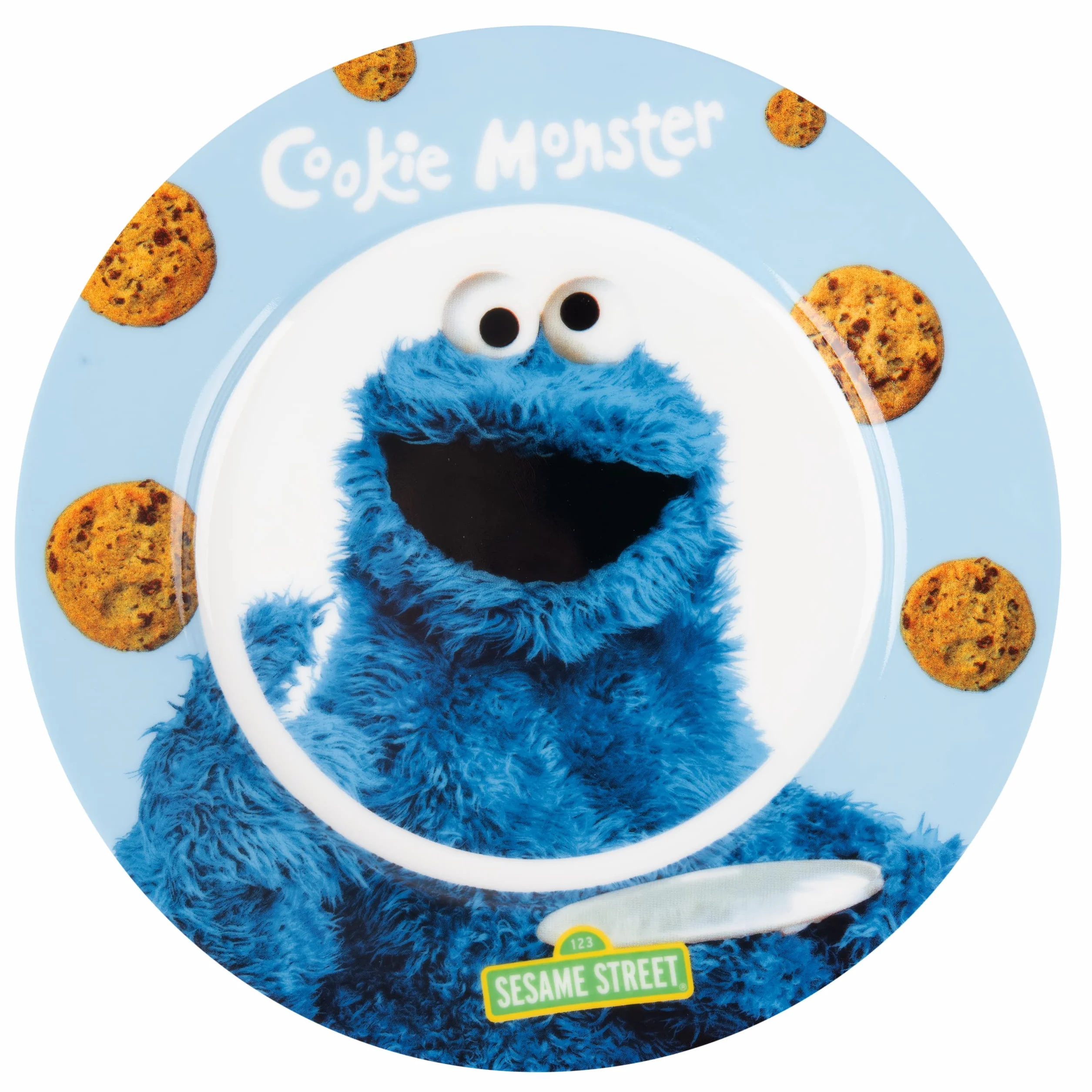 Ulica Sezamkowa Zestaw śniadaniowy Cookie Monster 3-częściowy porcelanowy niebieski talerz miska kubek