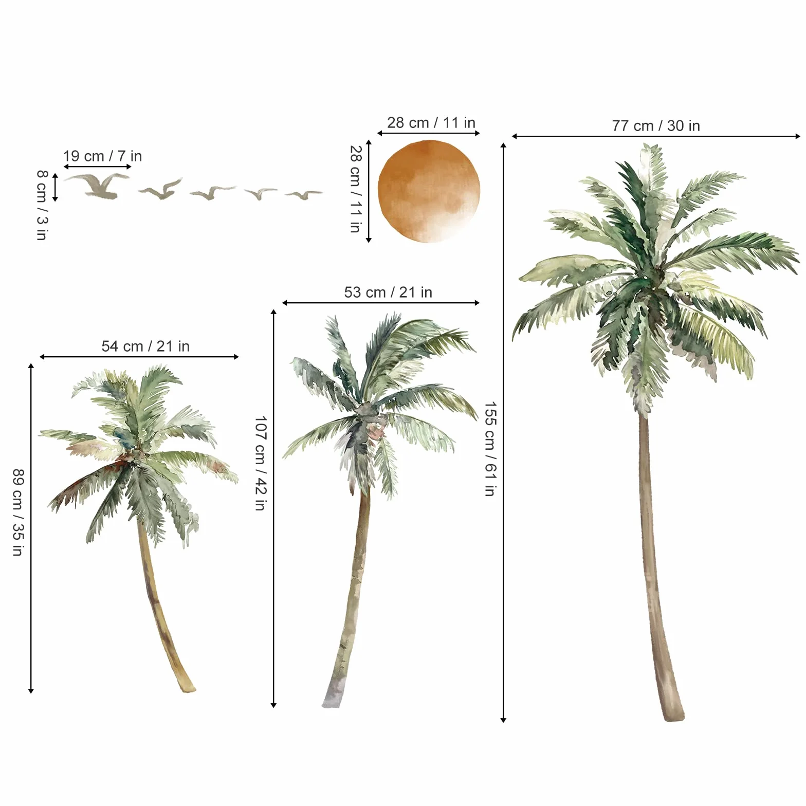 wondever Boho palma naklejki ścienne duże tropikalne drzewo zachód słońca odklej i naklej naklejki ścienne do salonu sypialni tło telewizora (H: 162 cm)