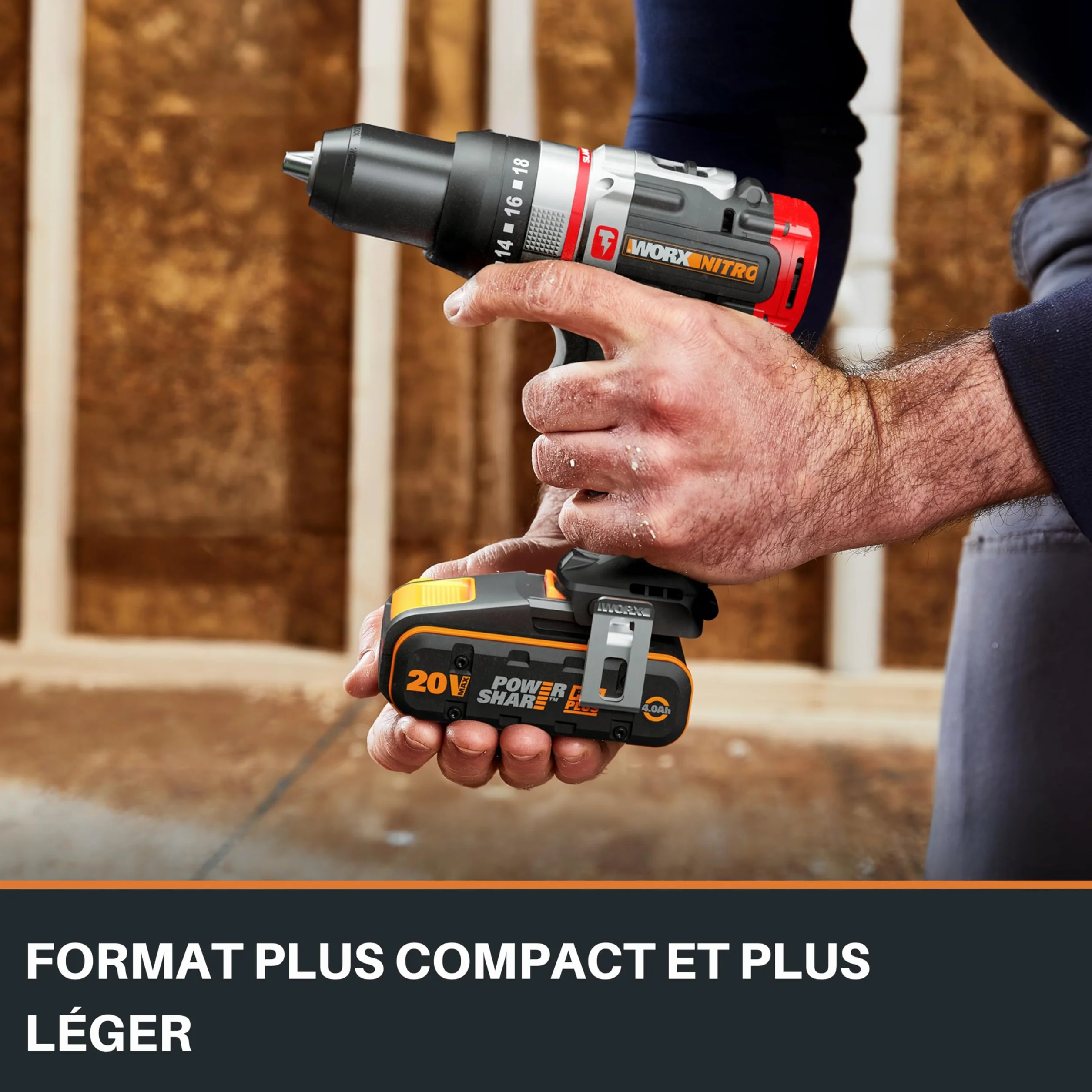 WORX Akumulator Powershare Pro Plus 20V 4Ah WA3646, akumulator o długim cyklu, z technologią o wysokiej wydajności, wbudowanym wskaźnikiem, kompaktowy i lekki, kompatybilny ze wszystkimi narzędziami
