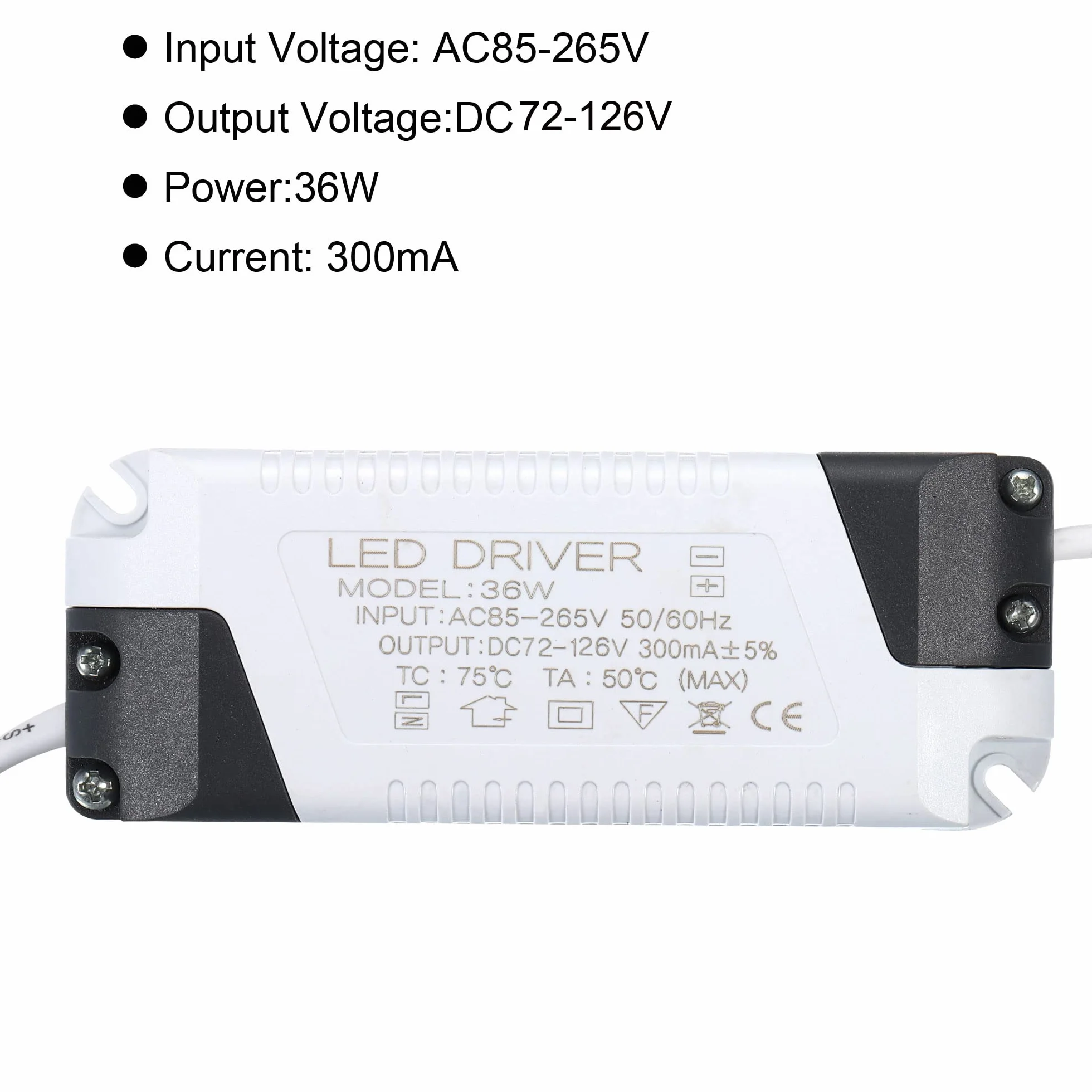 PATIKIL 36W 300mA Napęd LED, AC 85-265 V Wyjście 72-126V DC Złącze żeńskie Stały Prąd Zaczerwienienie Zewnętrzny Transformator Zasilacz LED Lampa sufitowa
