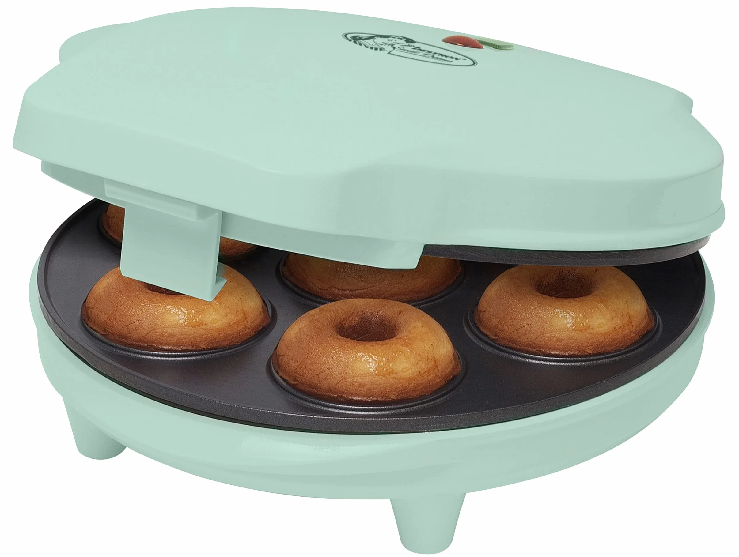 Bestron Donut Maker, Mini Donut Maker na 7 małych pączków, z lampką do pieczenia i nieprzywierającą powłoką, 700 W, kolor: Zielony