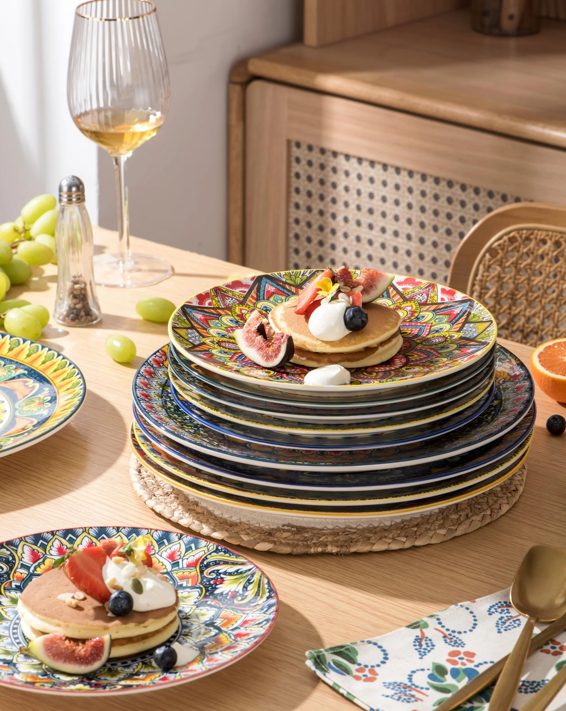 Henten Home Zestaw talerzy deserowych, talerzy sałatkowych, 20 cm, płaski kuchenny kolorowy talerz, mały okrągły talerz - styl boho