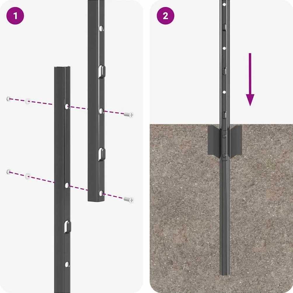 vidaXL Słupek ogrodzeniowy. 5 pcs Szary 150 cm Stal, Słupki ogrodowe i tarasowe, trwałe cylindryczne, nowoczesna bariera do Twojego podwórka