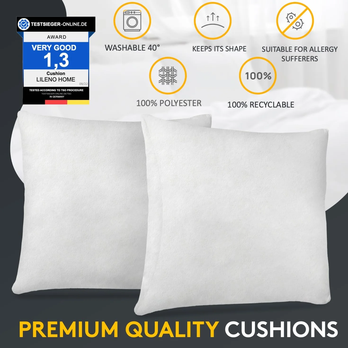 LILENO HOME Zestaw 4 wypełnienia poduszki 45x45 cm - Poduszka poliestrowa prana w 40°C dla alergików