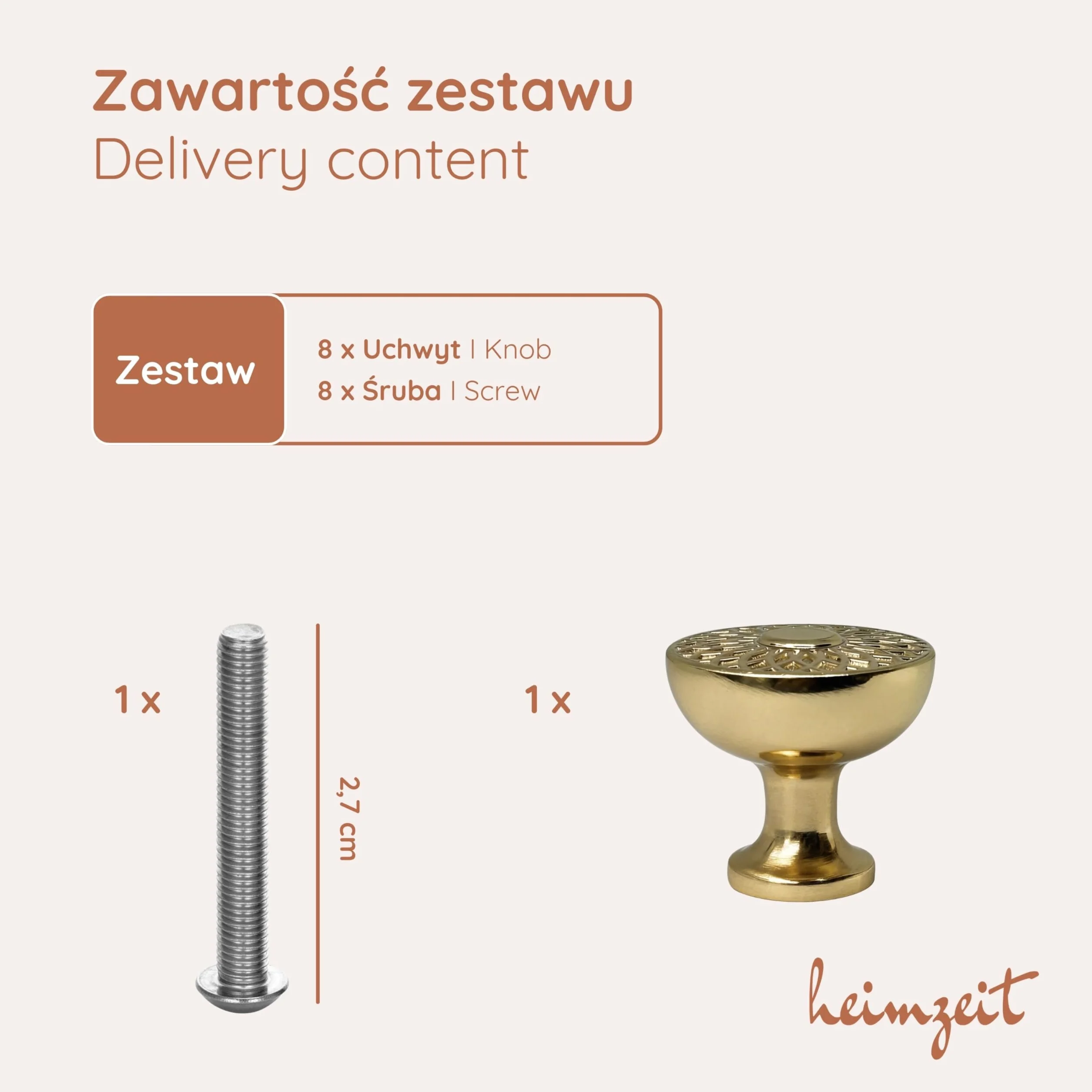 Gałki Urban do Szafek do Drzwi, Szuflad i Komód z wysokiej jakości aluminium [8 Sztuki, Okrągłe] Kolor: Złoto, Stylowy Design, Gałki Meblowe z Uchwytem na jeden otwór i śrubami