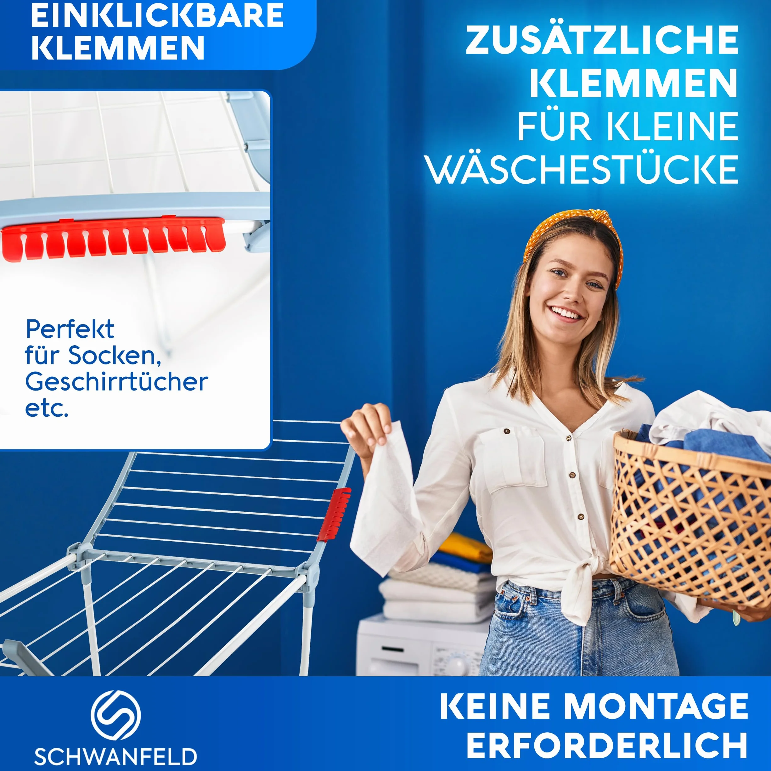 SCHWANFELD® Suszarka na pranie [18 m długości suszenia] – stojak na suszarkę premium – składana suszarka XXL – antypoślizgowa – suszarka stojąca na balkon – stojak na ubrania – stojak na ubrania