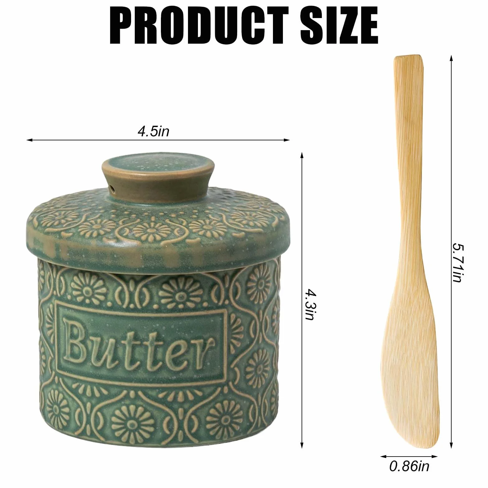 Francuska maselniczka ceramiczna dzwon na masło z pokrywką i nożem chłodzony wodą porcelanowy garnek vintage zielony