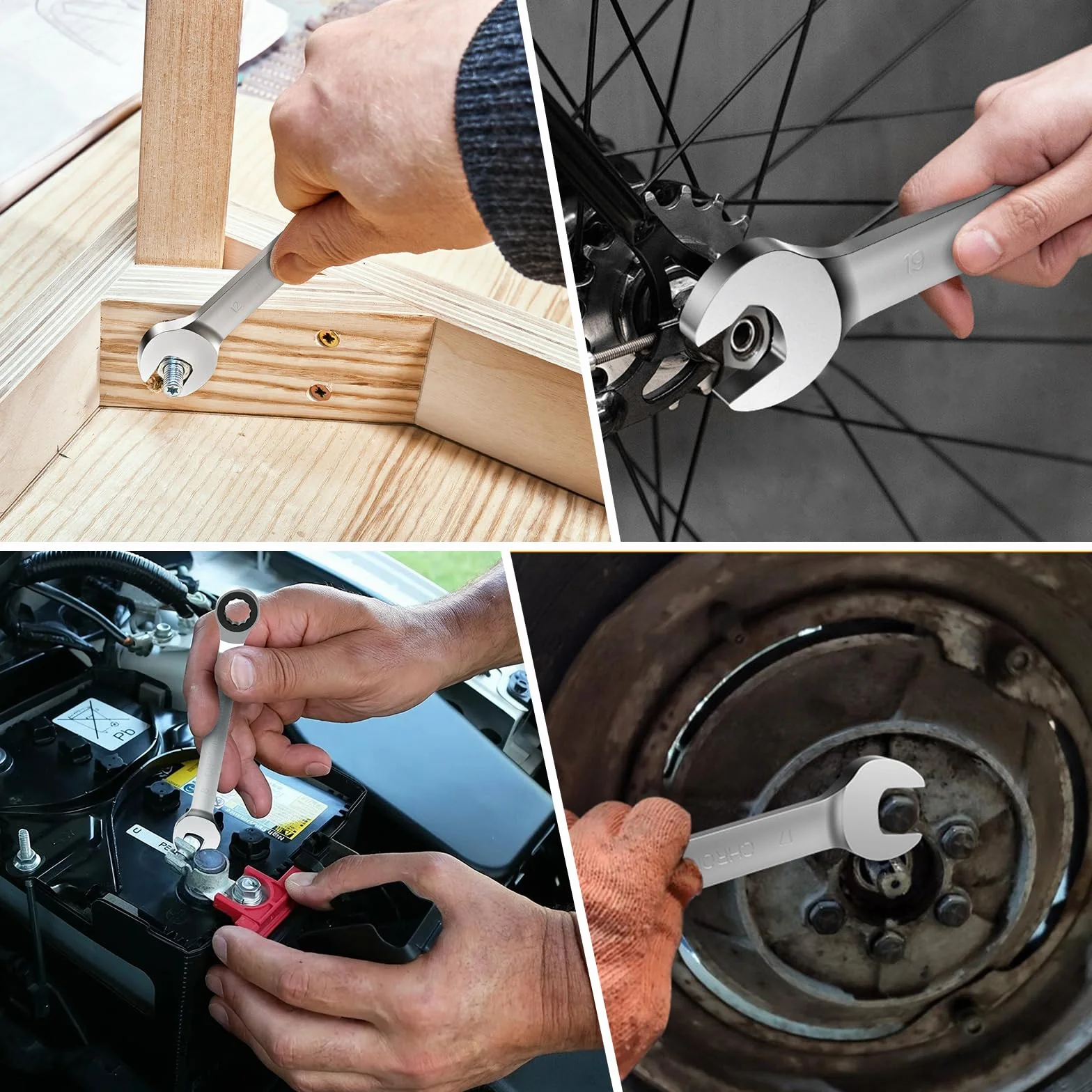 HYCHIKA Zestawy kluczy płasko-oczkowych, 9 szt. kluczy płaskich, 72-zębowe, z grzechotką 6-19 mm, zestaw kluczy płasko-oczkowych w torbie rolkowej