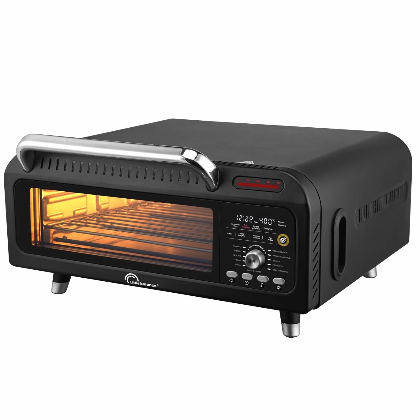 LITTLE BALANCE 8733 Revolution'Air, elektryczny piec do pizzy, wielofunkcyjny, 3 w 1, Air Fryer, piekarnik, 10 trybów gotowania, 7 akcesoriów, kamienie do pizzy, do 400°C, 2000 W, czarny