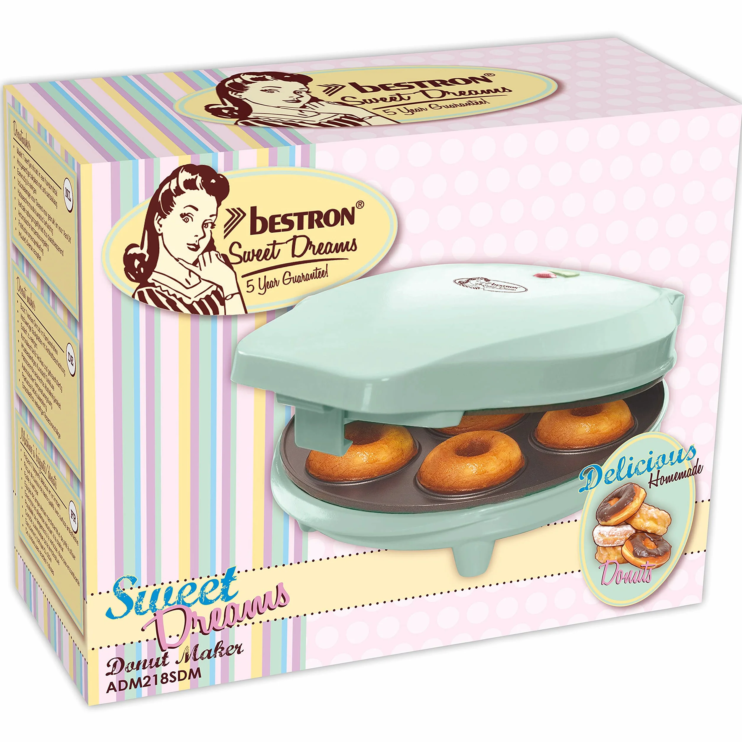 Bestron Donut Maker, Mini Donut Maker na 7 małych pączków, z lampką do pieczenia i nieprzywierającą powłoką, 700 W, kolor: Zielony