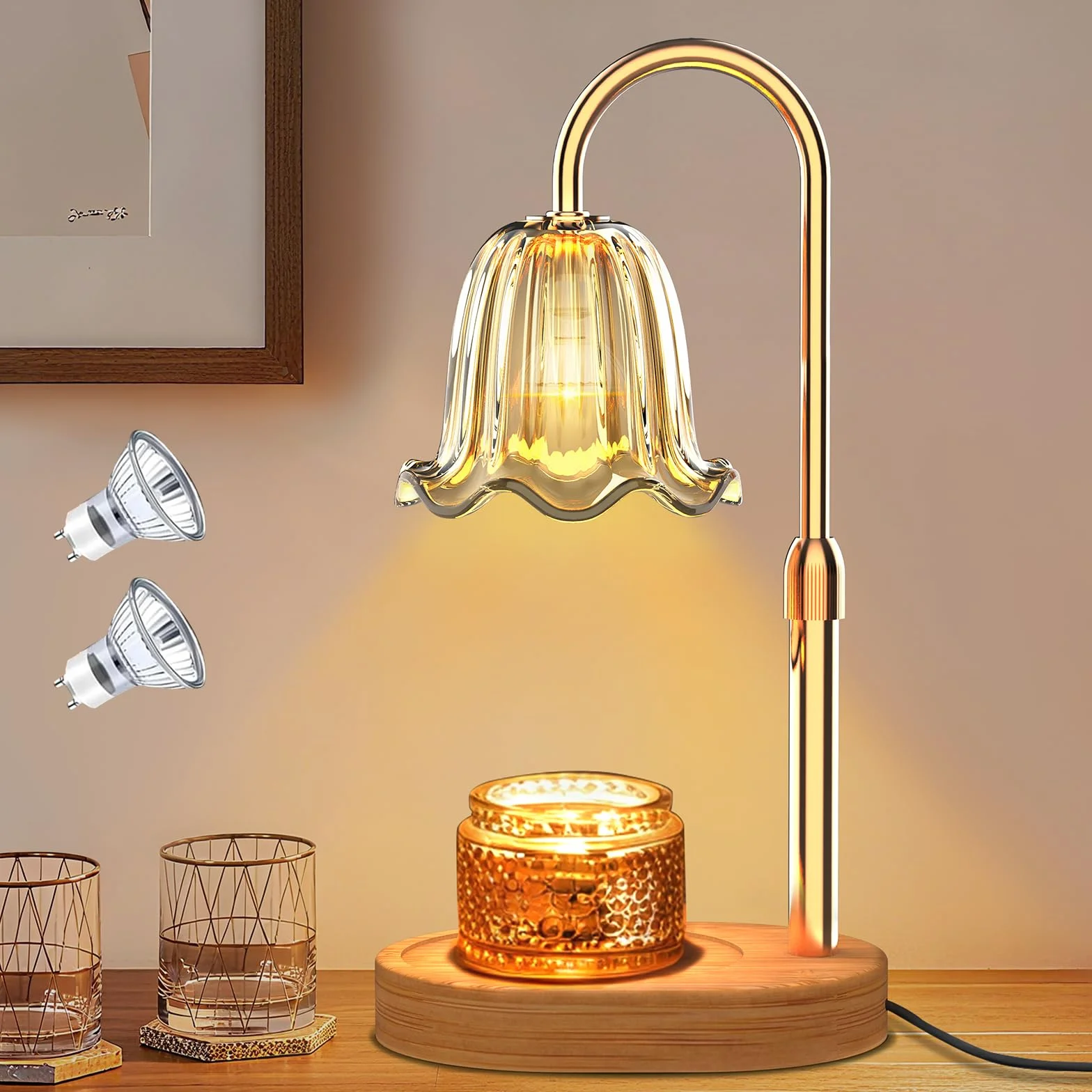 Philorn Podgrzewacz do świec Lampa ze ściemniaczem, timerem i 2 żarówkami, Flower Candle Lamp z regulacją wysokości, Elektryczne światło do podgrzewania świec dla pojemników woskowych, Prezenty