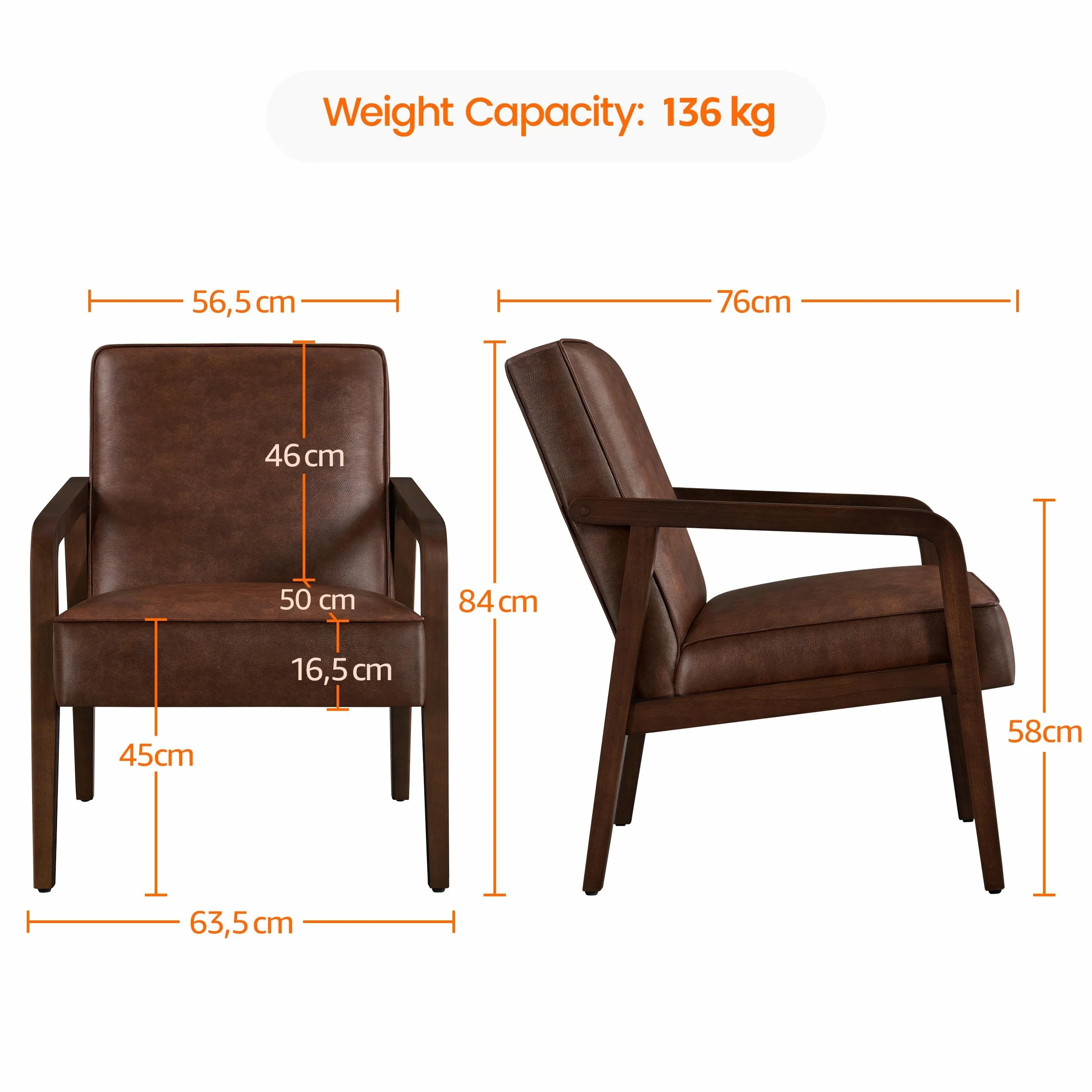 Yaheetech Fotel tapicerowany w stylu vintage, fotel telewizyjny, fotel do czytania, pojedyncza sofa do salonu, sypialni, biura, recepcji, kina domowego, na balkon, ciemnobrązowy