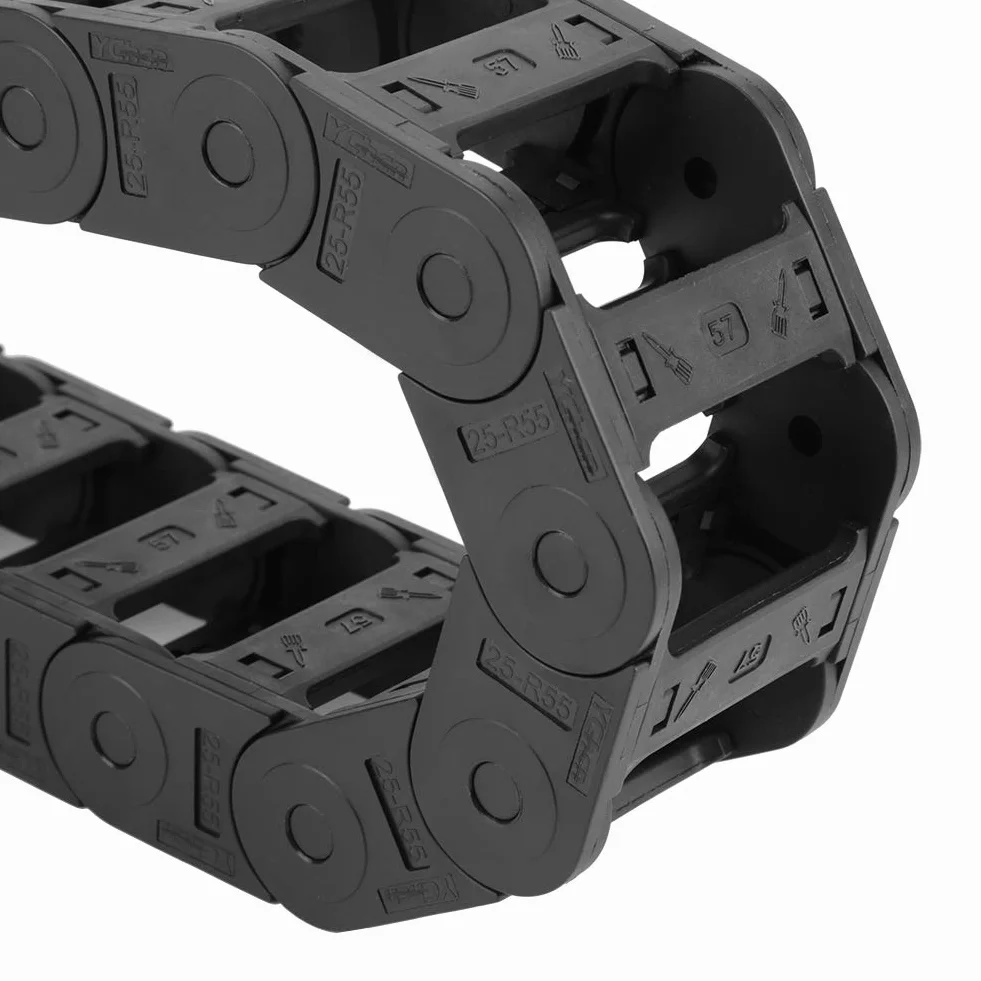 Łańcuch holowniczy o długości 100 cm 25 x 57 mm czarny nylon otwarty po obu stronach e-prowadnik kablowy e-prowadnik grawerki CNC łańcuszek kablowy