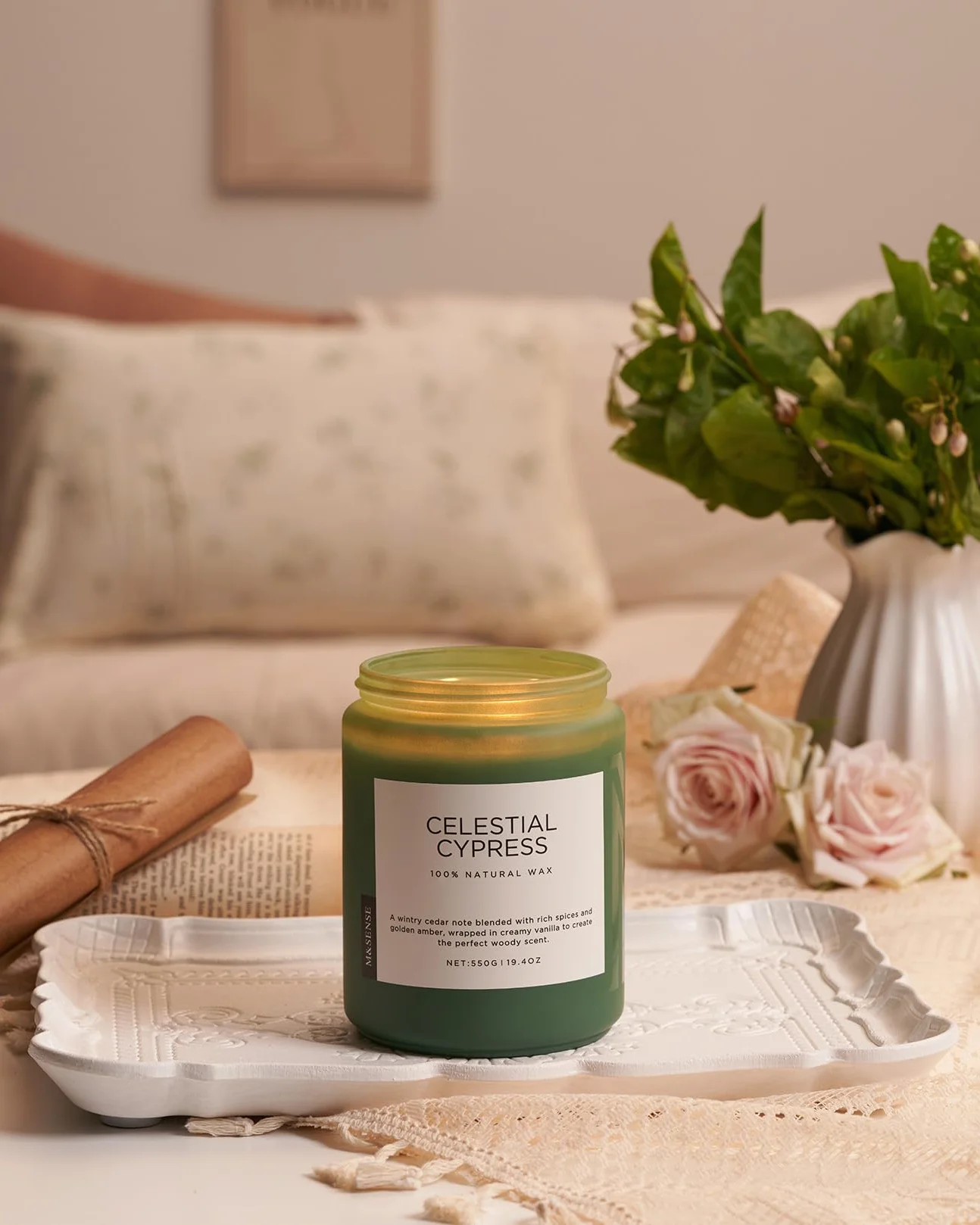 Świeca Sojowa Cedr-Kardamon 550g 110h 2 Knoty Naturalna Długotrwała
