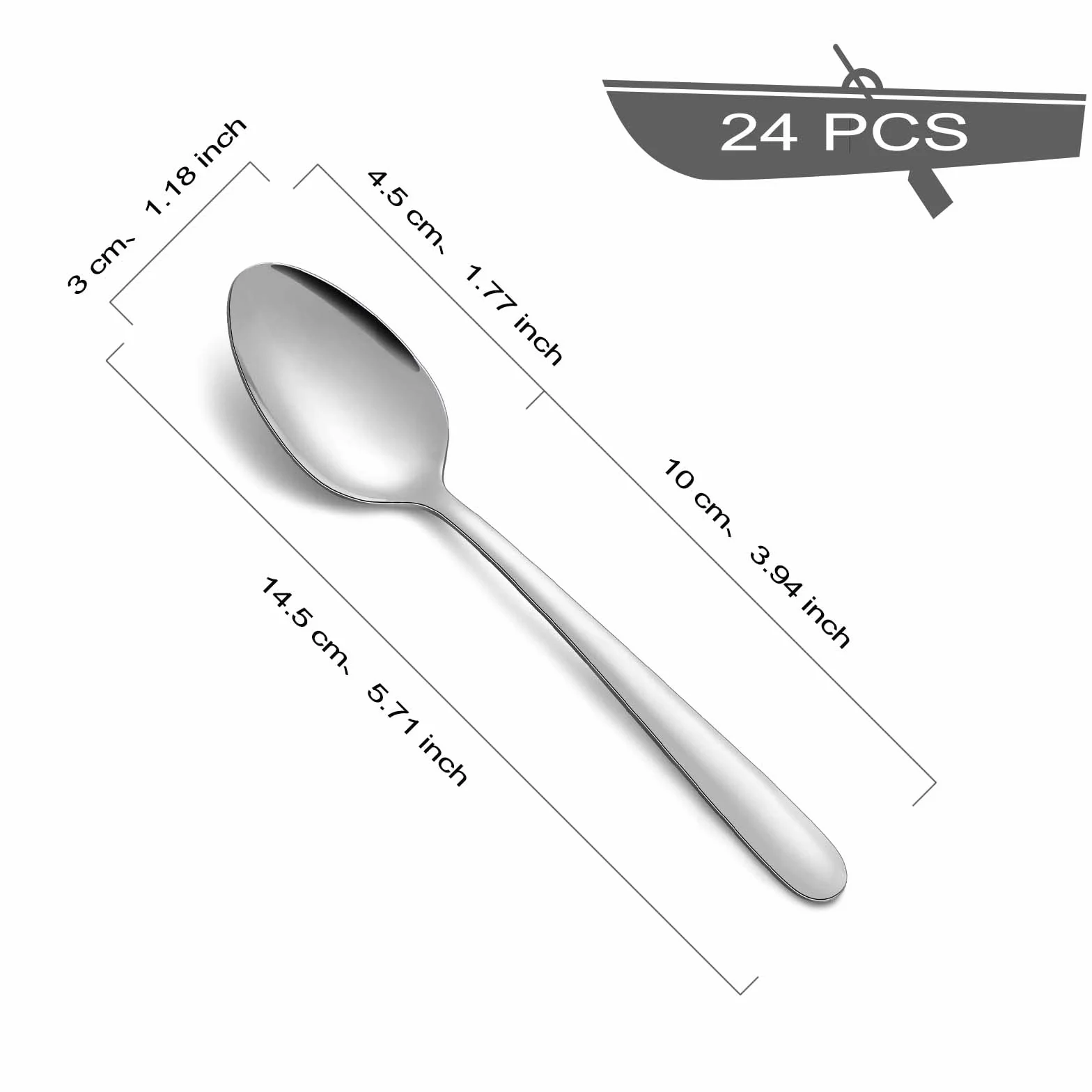 BEWOS łyżeczki do herbaty 24 sztuki, stal nierdzewna łyżeczki do kawy 14,5 cm (5,71 cala), łyżeczki do espreso, łyżeczki deserowe, małe łyżeczki zwierciadlane, odporne na mycie w zmywarce, zestaw do
