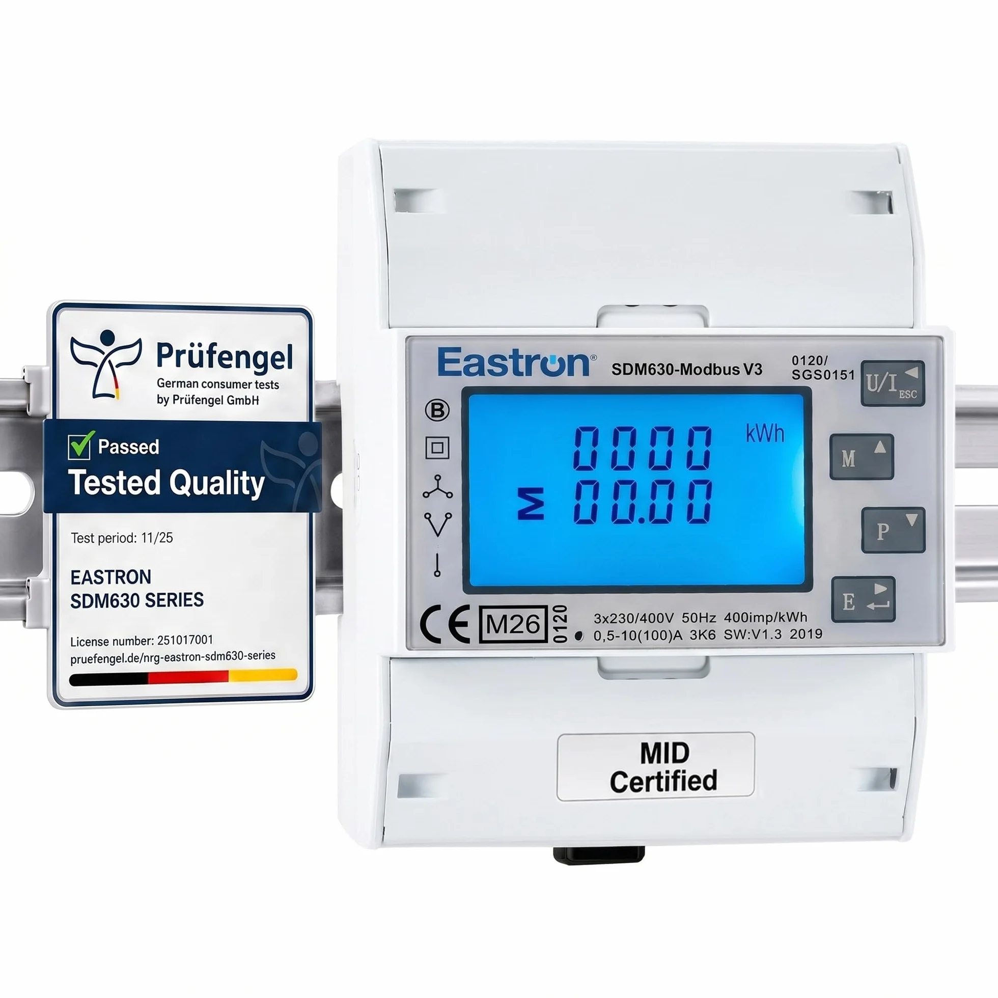 Eastron SDM630Modbus-V3 trójfazowy licznik energii elektrycznej, cyfrowy licznik prądu na szynę DIN, wielofunkcyjny, dwukierunkowy z 2x S0, RS485 Modbus-RTU