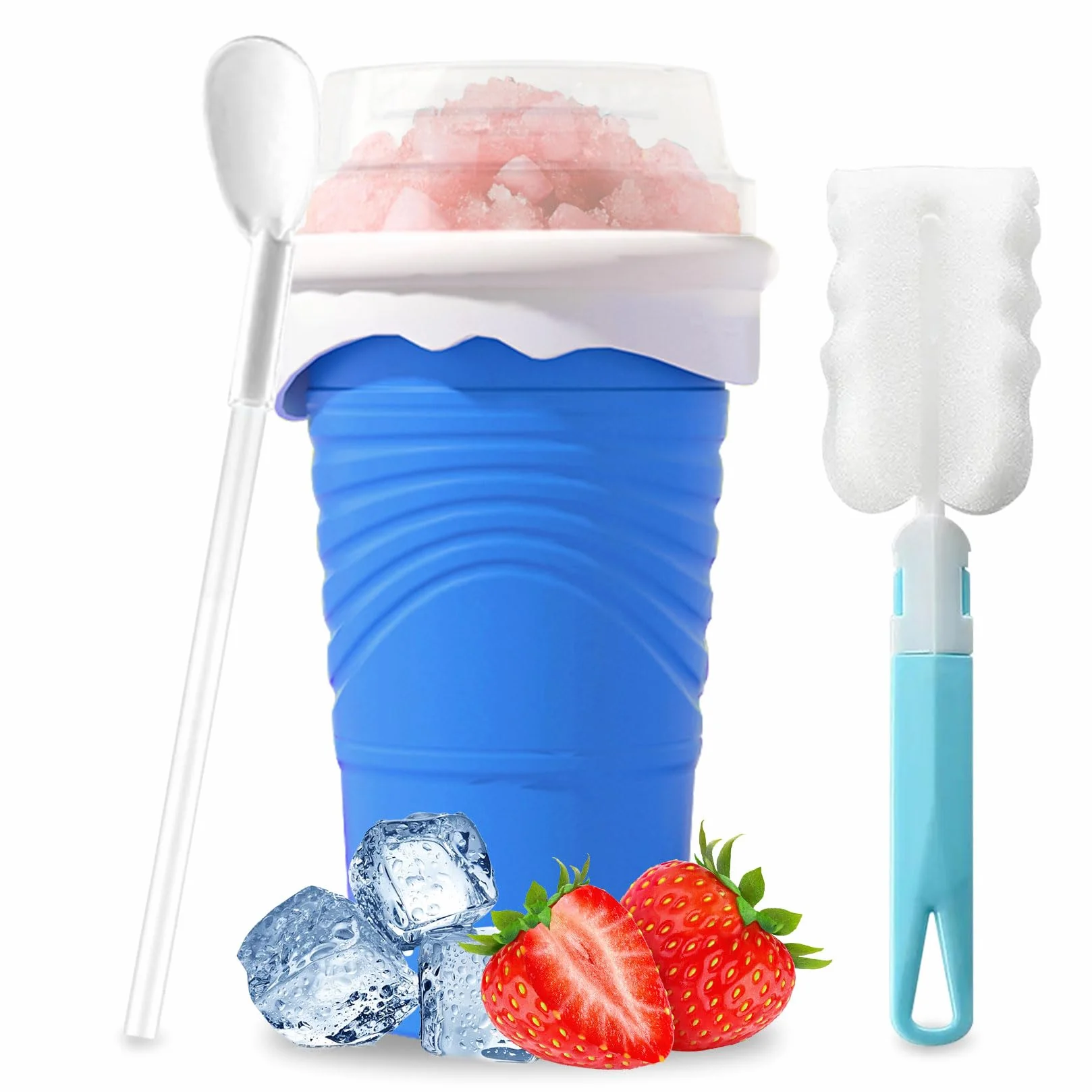 Herbst Slushy Maker silikonowy kubek 500 ml z łyżeczką ze słomką niebieski