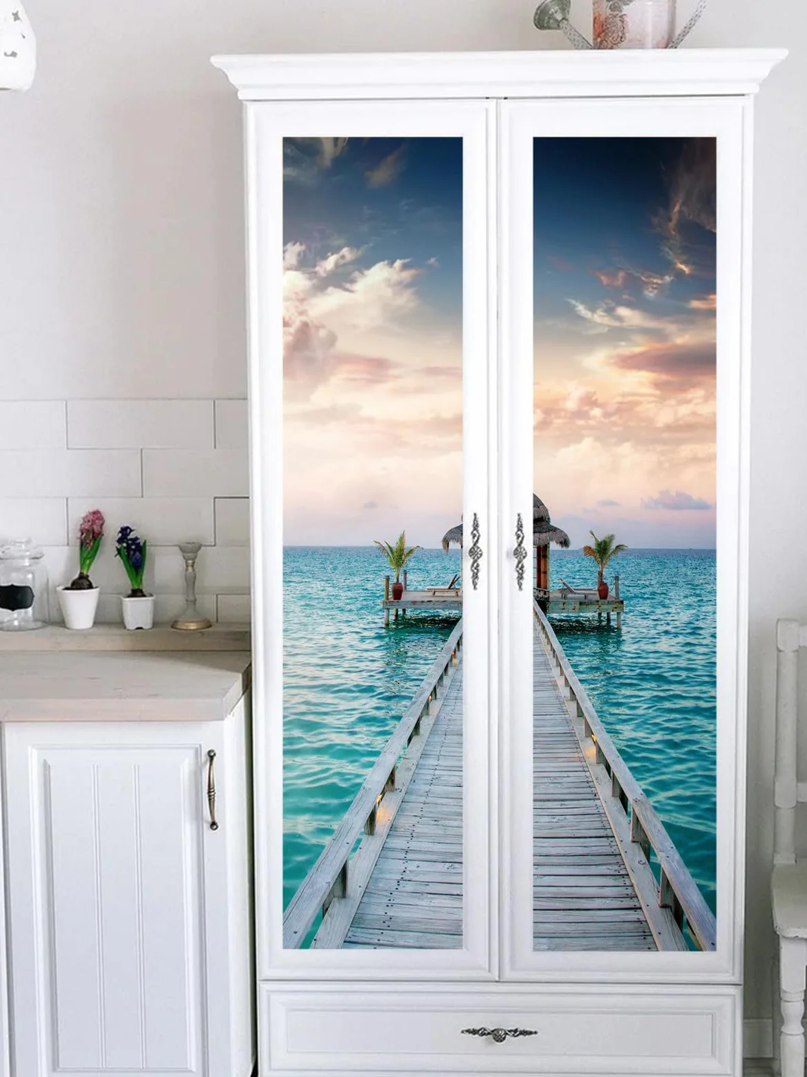 FLFK 3D Most z drewna morskiego samoprzylepne naklejki na drzwi 77 x 200 cm (zestaw 2 arkuszy)-Mural Zdjęcie Naklejka ścienna Naklejka ścienna Salon Sypialnia Wystrój