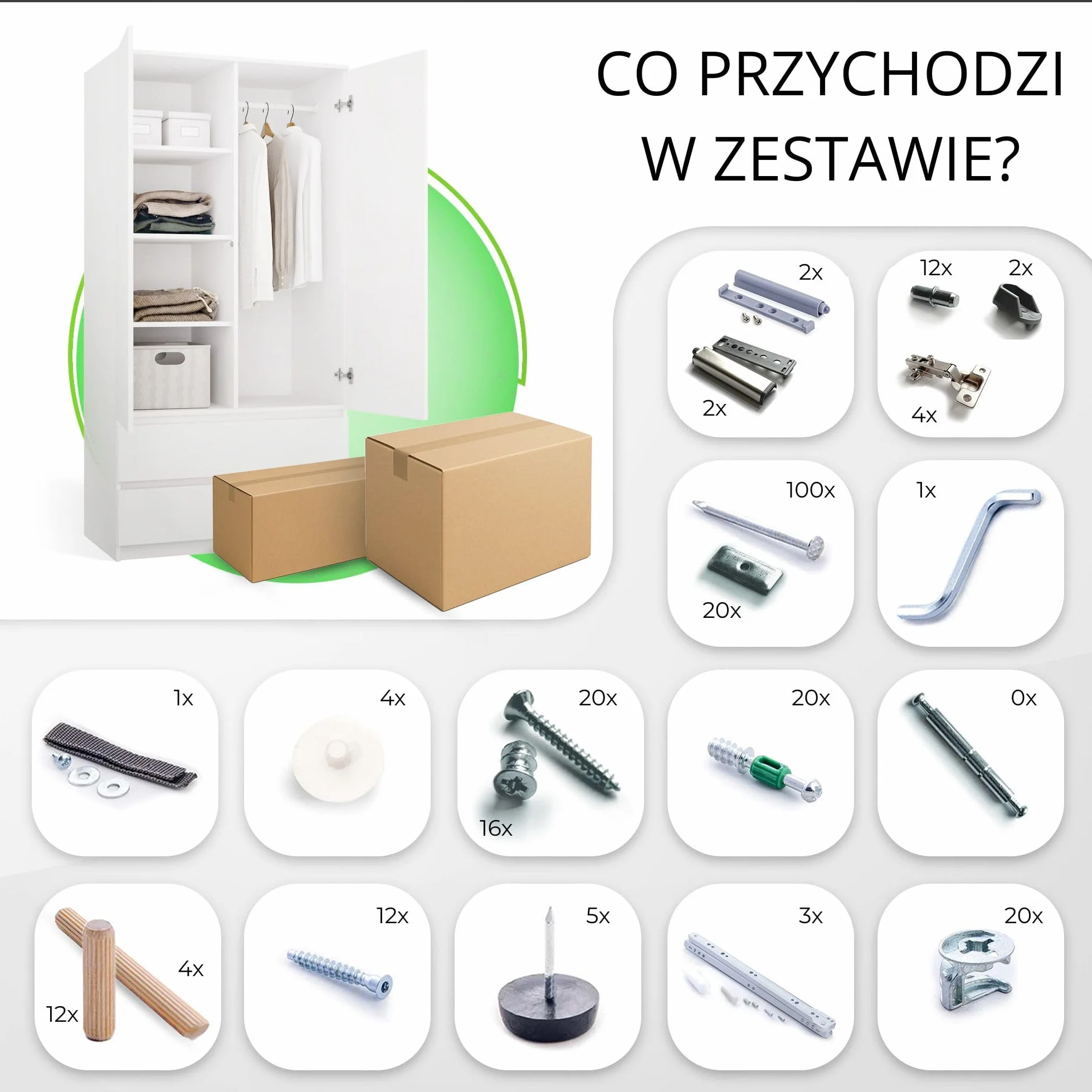 CDF Nowoczesna Szafa do Garderoby 90cm Dwudrzwiowa z 2 Szufladami System TIP-ON Bezuchwytowa Szafka do Sypialni Biura i Przedpokoju Pakowna Konstrukcja Meble - Biel Mat