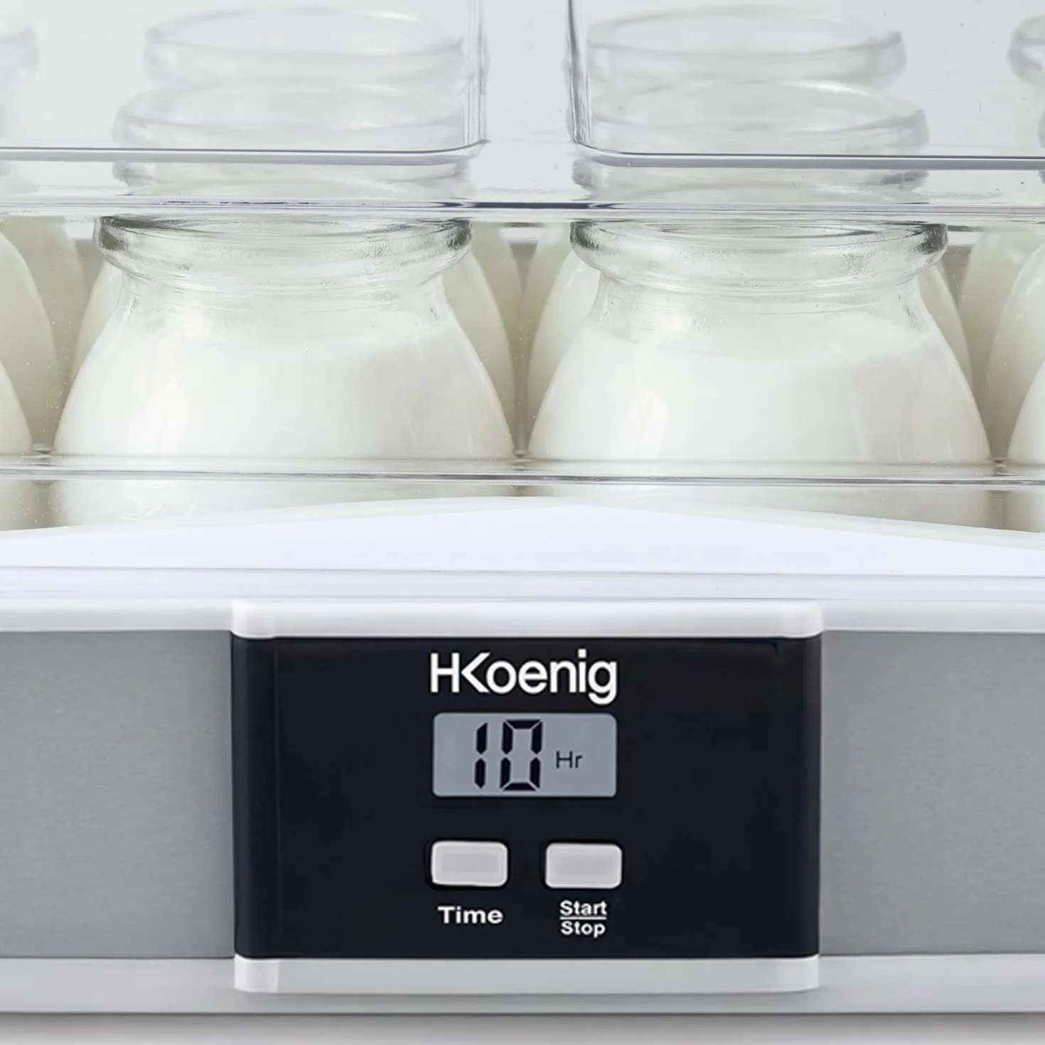 H.Koenig ELY120 urządzenie do przygotowywania jogurtów, pojemność 12 x 160 ml, programowalny, wyświetlacz LCD, obudowa ze stali nierdzewnej, nie zawiera BPA, nadaje się do mycia w zmywarce