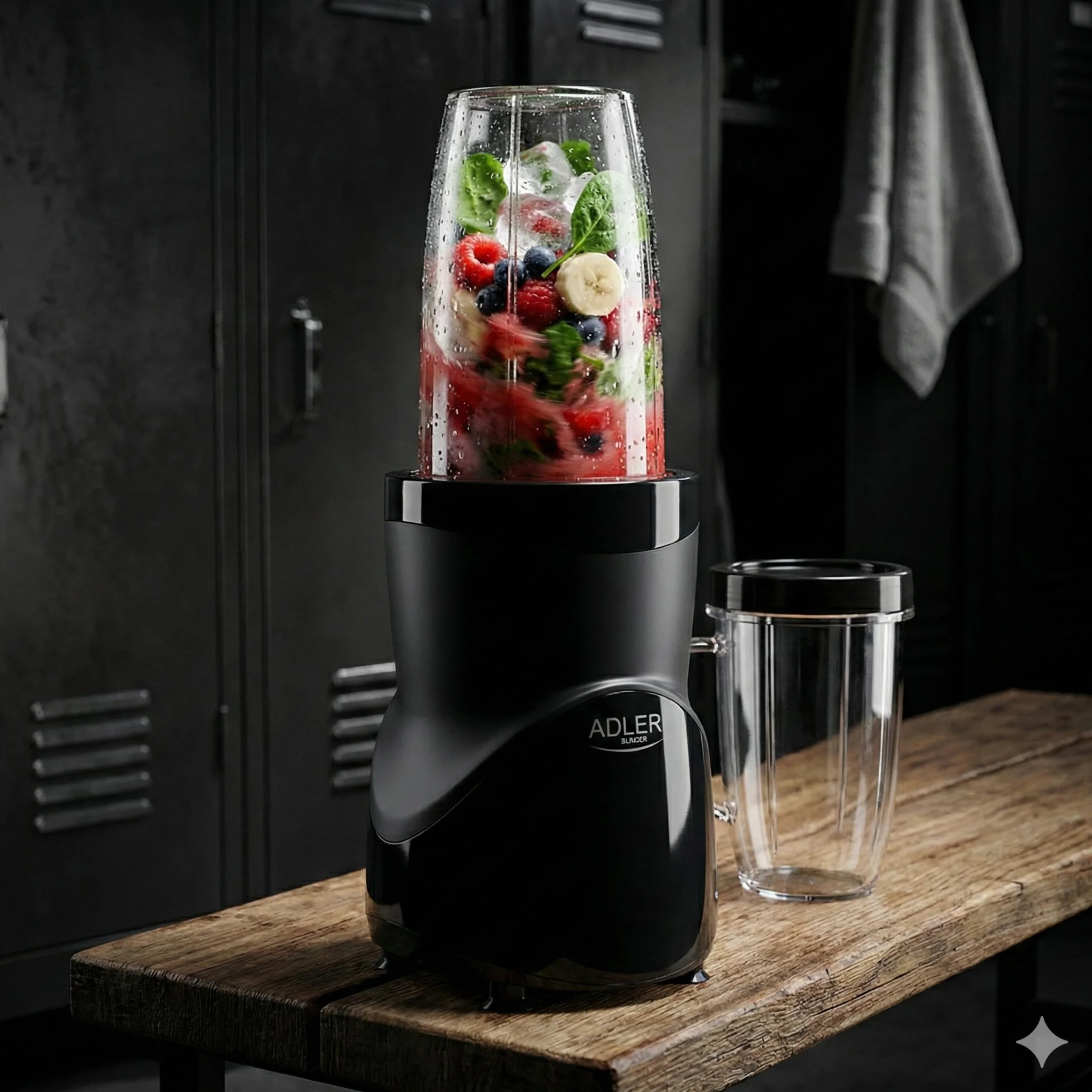 ADLER EUROPE Blender kielichowy, blender do smoothie i do koktajli, mikser personalny, kruszy lód, 1200W, wolne od BPA, 3 bidony i kubek, ostrza ze stali nierdzewnej z 4 nożami i z 2 nożami