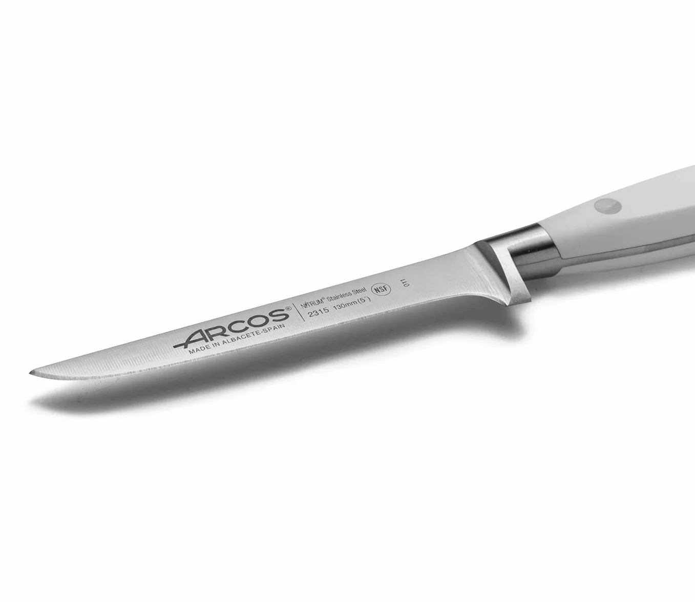 Arcos Riviera Blanc nóż do filetowania 130 mm kuta stal nierdzewna nitrom POM biały