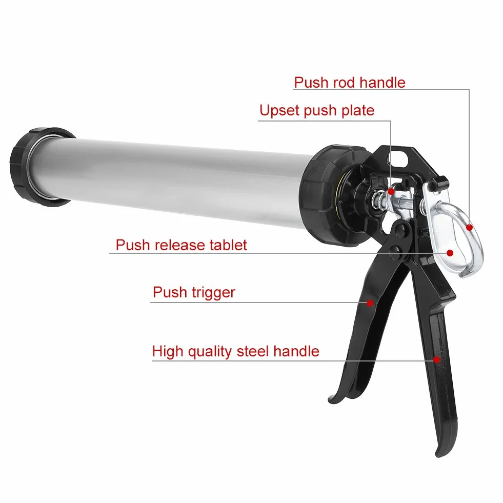 Ręczny Pistolet do Rur Aluminiowych, 600 ml, Silikonowa Prasa do Uszczelniania z 10 Dyszami