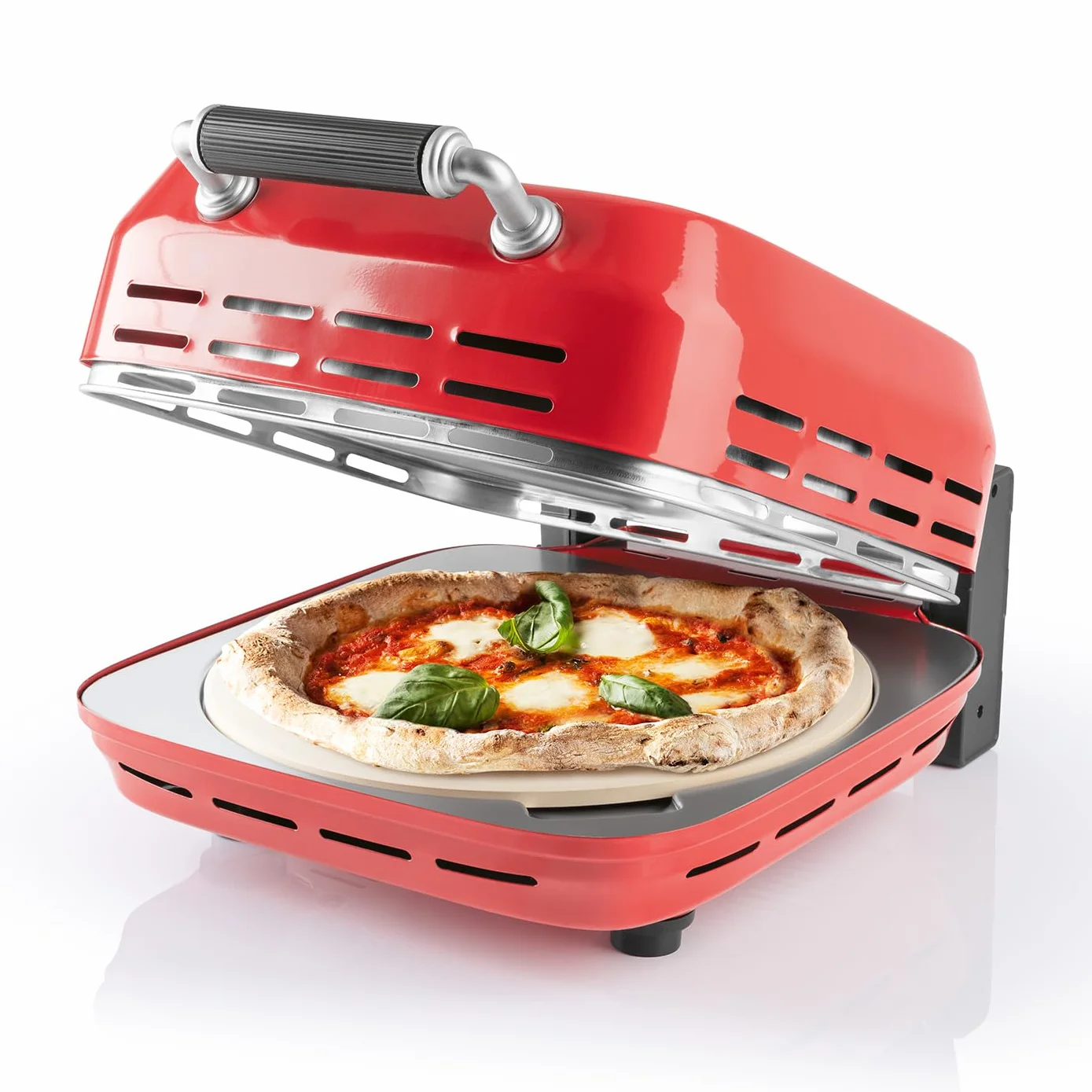 GOURMETmaxx Elektryczny piec do pizzy z kamieniem do pizzy | urządzenie do pizzy o mocy 1800 W i funkcji timera | średnica 30 cm idealnie nadaje się również do ciast z płomieniem, wrapów lub