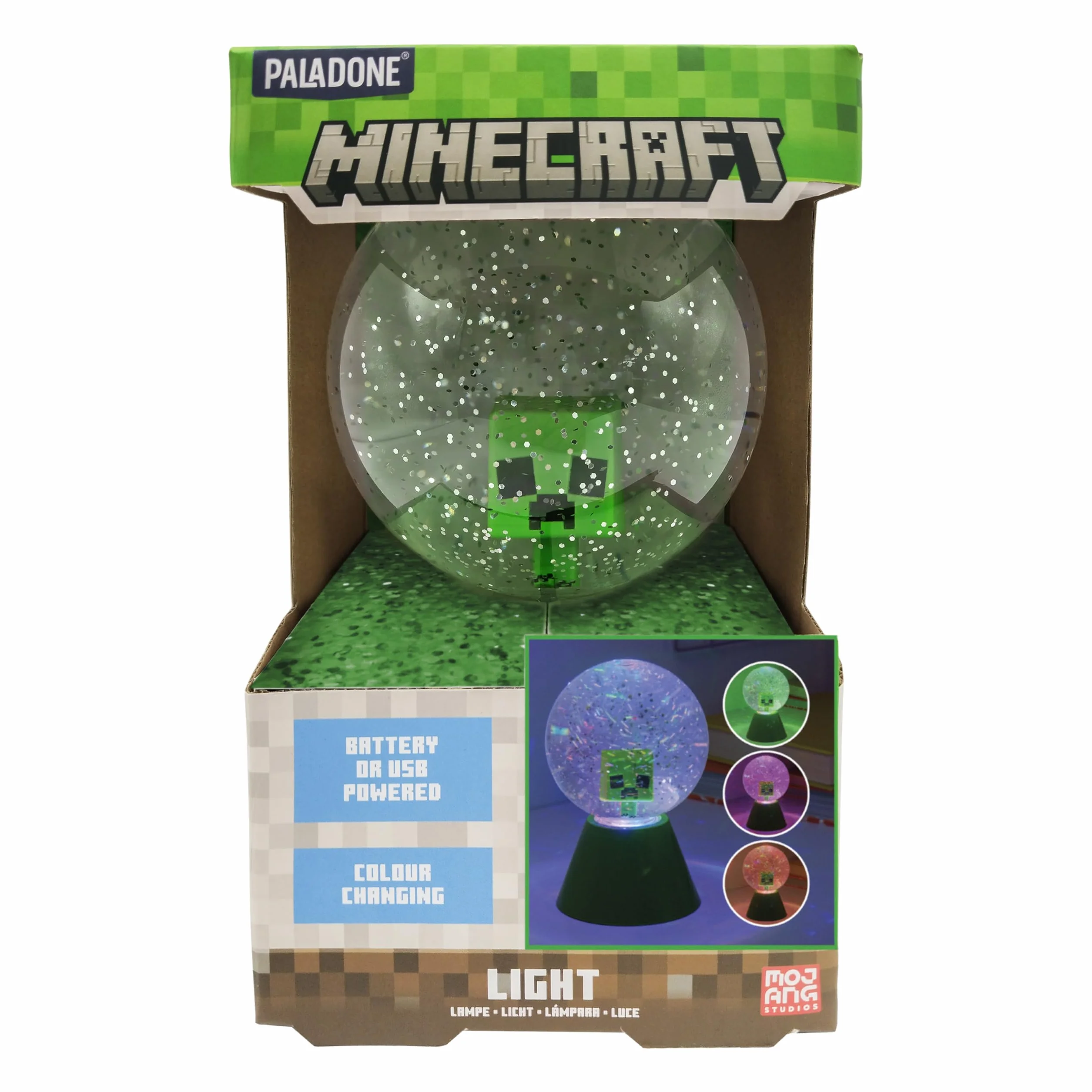 Paladone Minecraft Creeper Brokatowa kula LED, oficjalna licencjonowana kula śnieżna LED zmieniająca kolor dla dzieci i nastolatków, gadżety do gier, kompaktowa konstrukcja, zielona