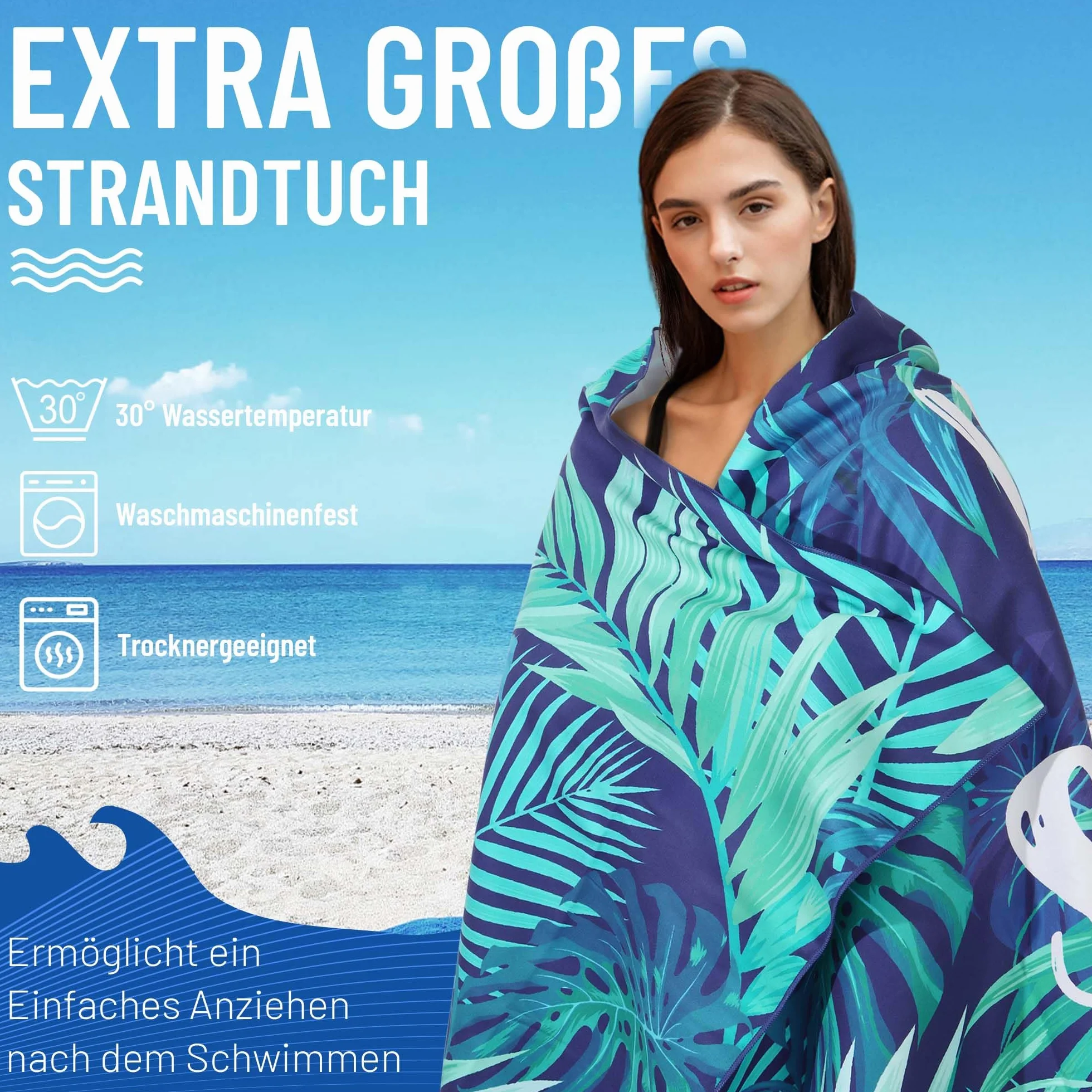 Ręcznik plażowy z mikrofibry duży 90x180cm, ręczniki z mikrofibry kompaktowe i odporne na piasek, lekki i szybkoschnący ręcznik do ćwiczeń na plażę, siłownię, w podróż, na plażę, do sauny