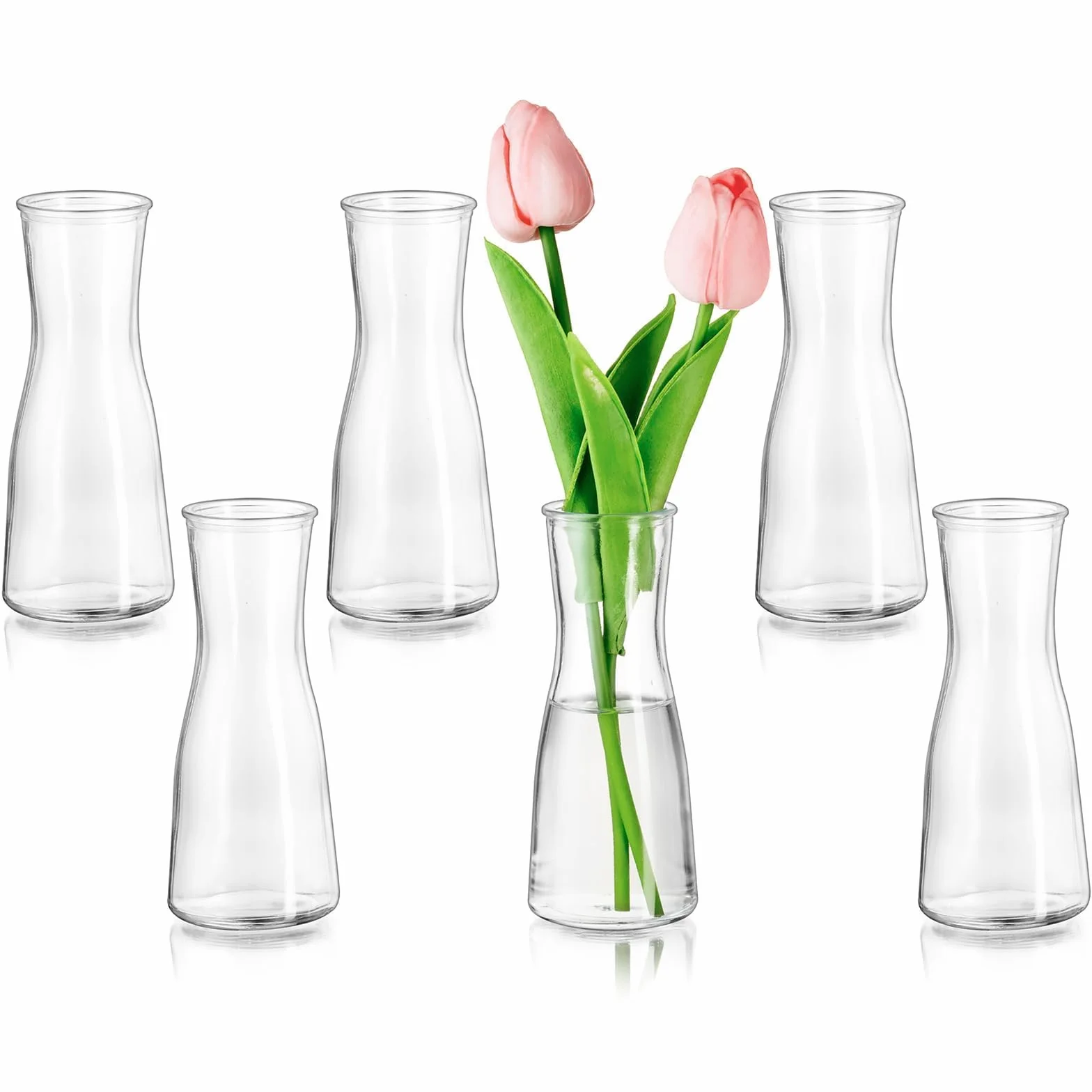 Glasseam Mały wazon na kwiaty, nowoczesny zestaw wazonów na pąki 6 sztuk, uroczy przezroczysty szklany wazon na ślub, centralny element stołu jadalnego, dekoracyjny wazon, minimalistyczne wazony na