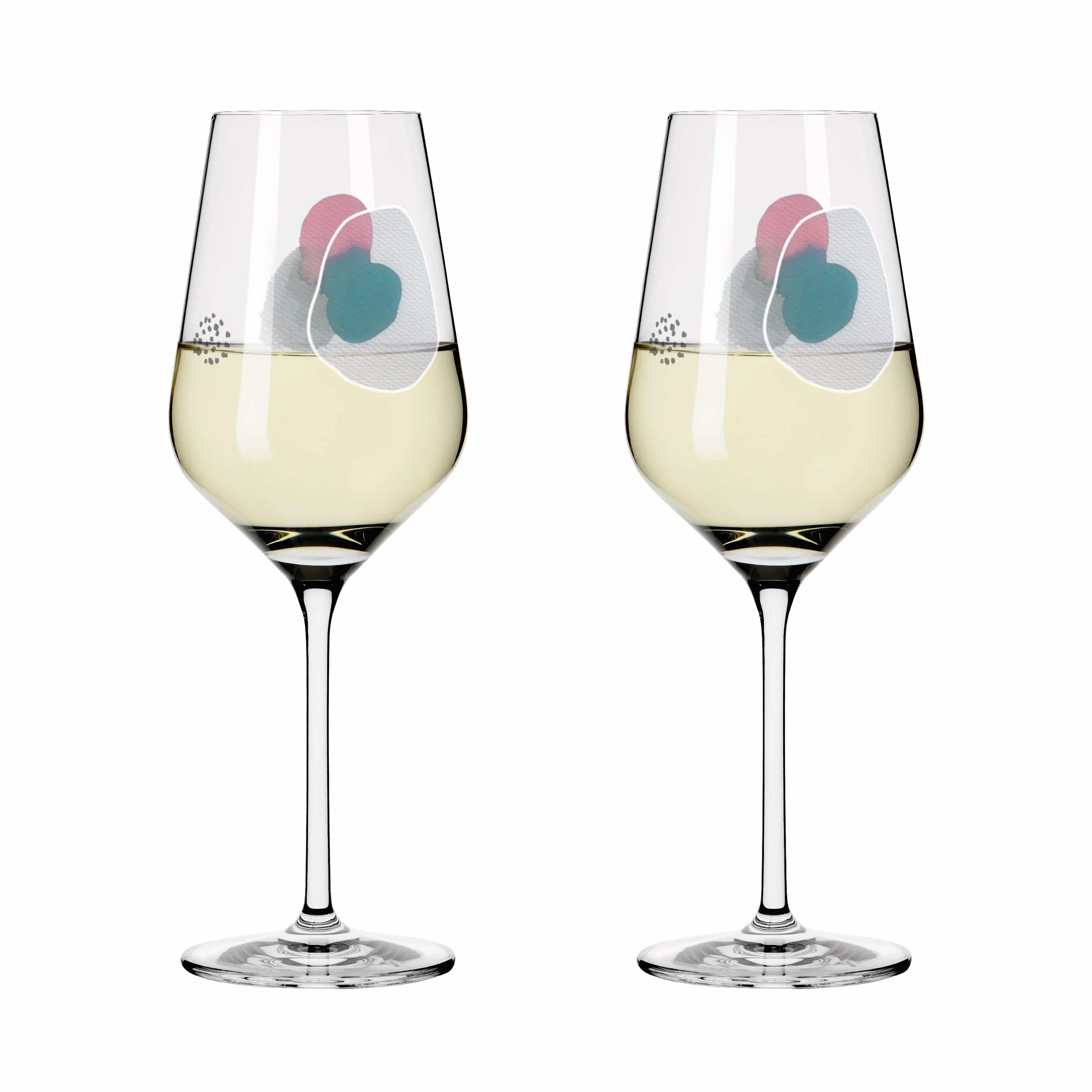 RITZENHOFF 3611001 Kieliszek do białego wina, 300 ml, seria Sommerwendtraum zestaw nr 1, 2 sztuki z kółkami akwarelowymi - Made in Germany