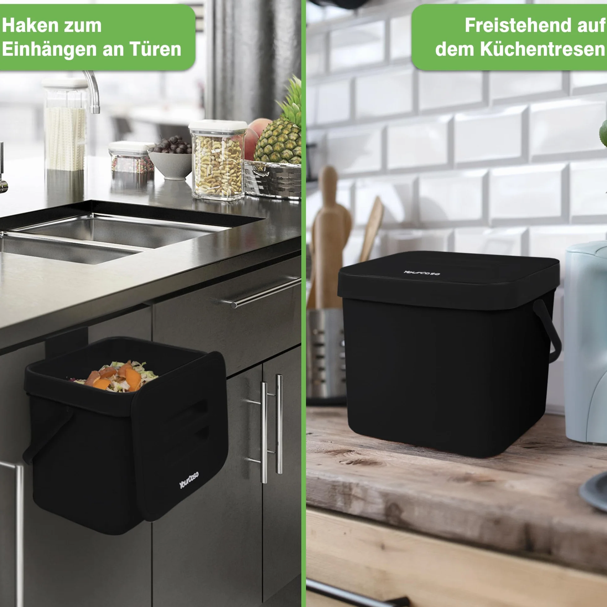 YourCasa Kosz na odpady organiczne do kuchni, 7 l, kosz na kompost do zawieszenia na sitku, nadaje się do mycia w zmywarce, kosz na odpady organiczne, mały kompostownik kuchenny, wiadro ekologiczne