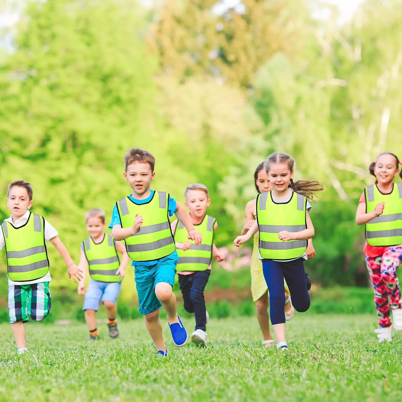 4 szt. kamizelki Hi Vis dla dzieci, żółte, wysoka widoczność, odblaskowa kamizelka bezpieczeństwa dla dzieci, dziewcząt, chłopców, na zewnątrz