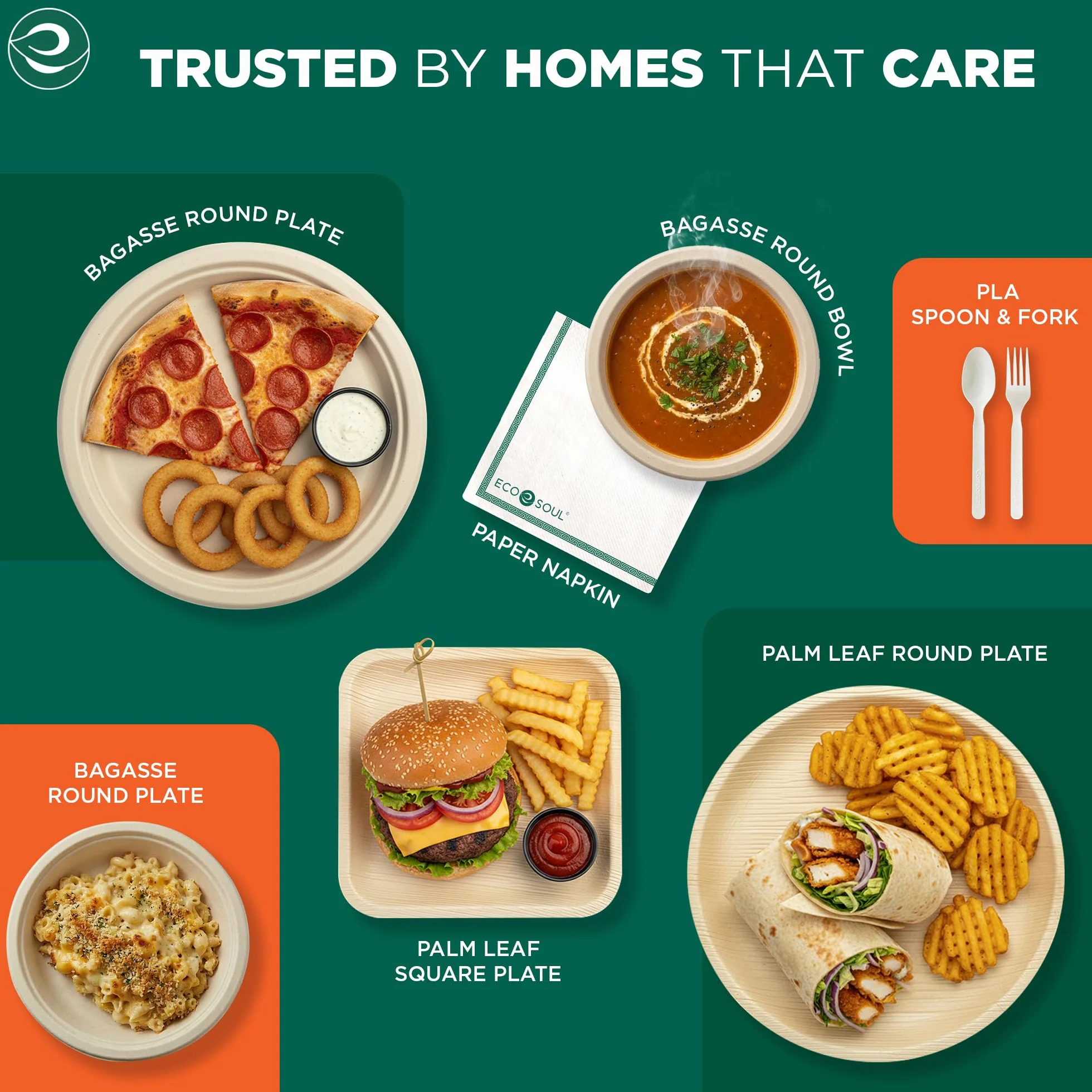 ECO SOUL W 100% kompostowalna okrągła płyta z liści palmowych, 100 sztuk, biodegradowalne i jednorazowe talerze, przyjazne dla środowiska i wytrzymałe, jak drewniane talerze, talerze piknikowe i