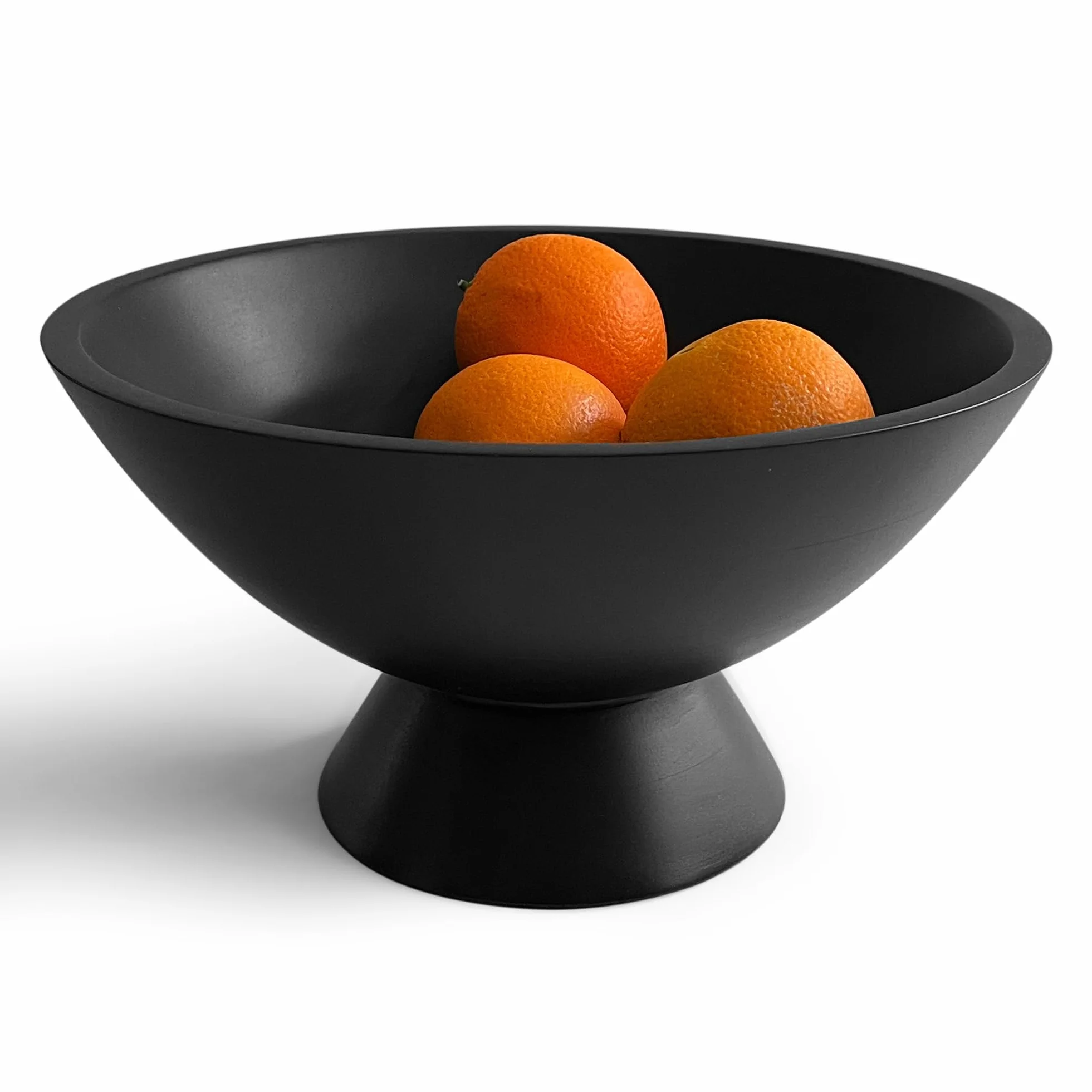 Fairwood Way Ręcznie obracana miska na cokół rzemieślniczy - 25 cm czarne drewno mango od indyjskich rzemieślników, miska na owoce premium, dekoracyjny element centralny, nowoczesna dekoracja domu