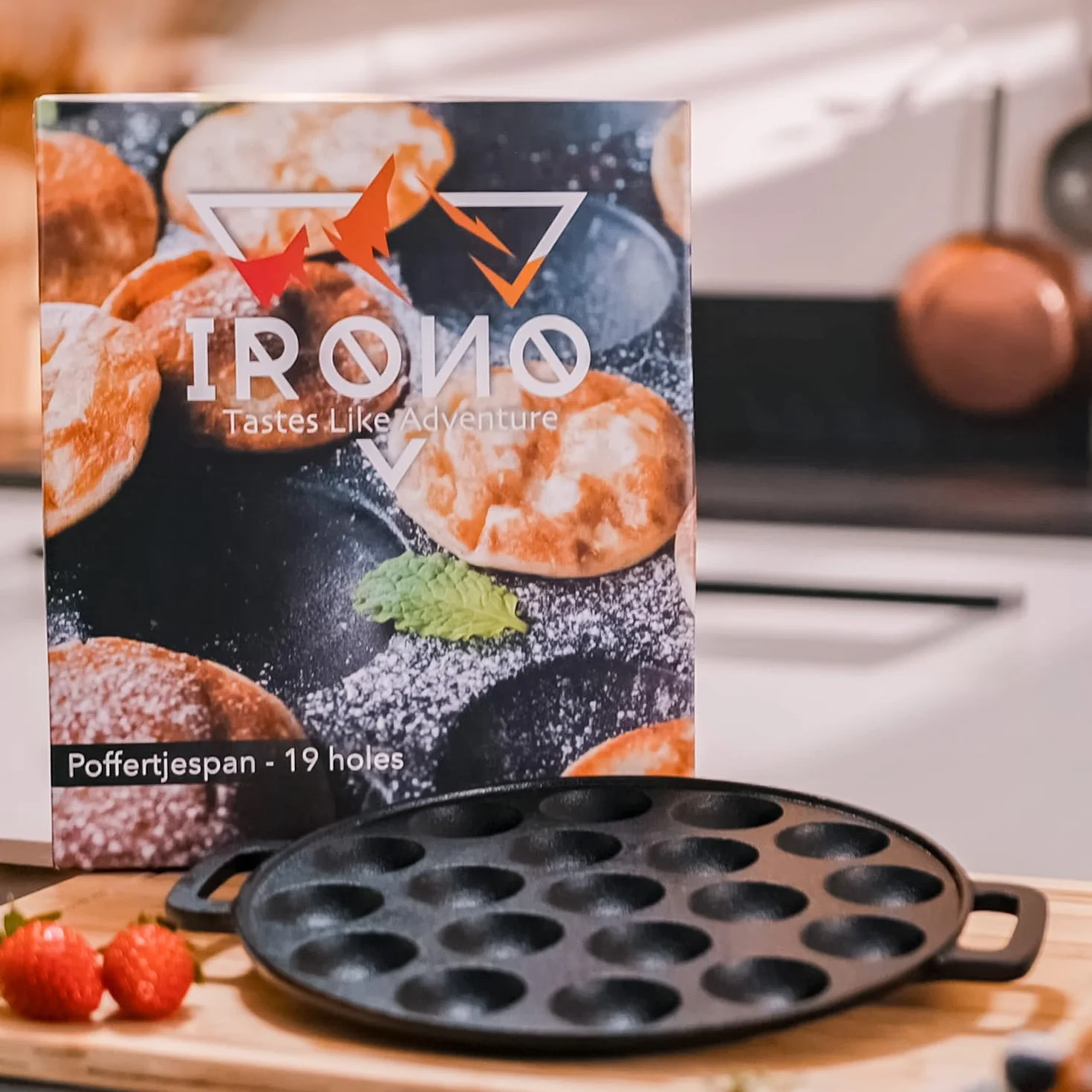 IRONO Żeliwna Patelnia do Poffertjes 19 Mini Naleśników z Pędzlem do Masła